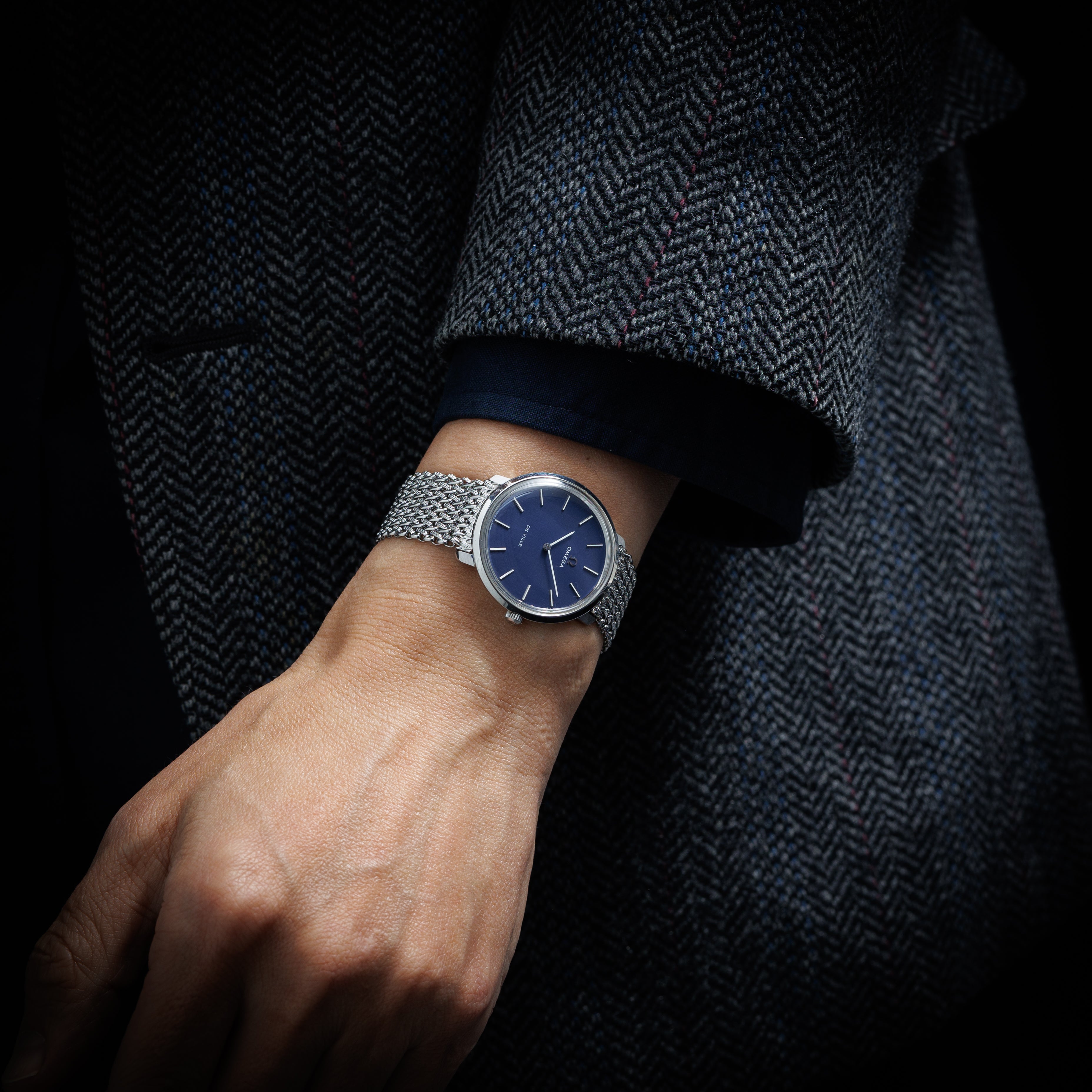 オメガ デ・ヴィル 1971年製 ブルーダイヤル 純正ブレス付き 薄型手巻き