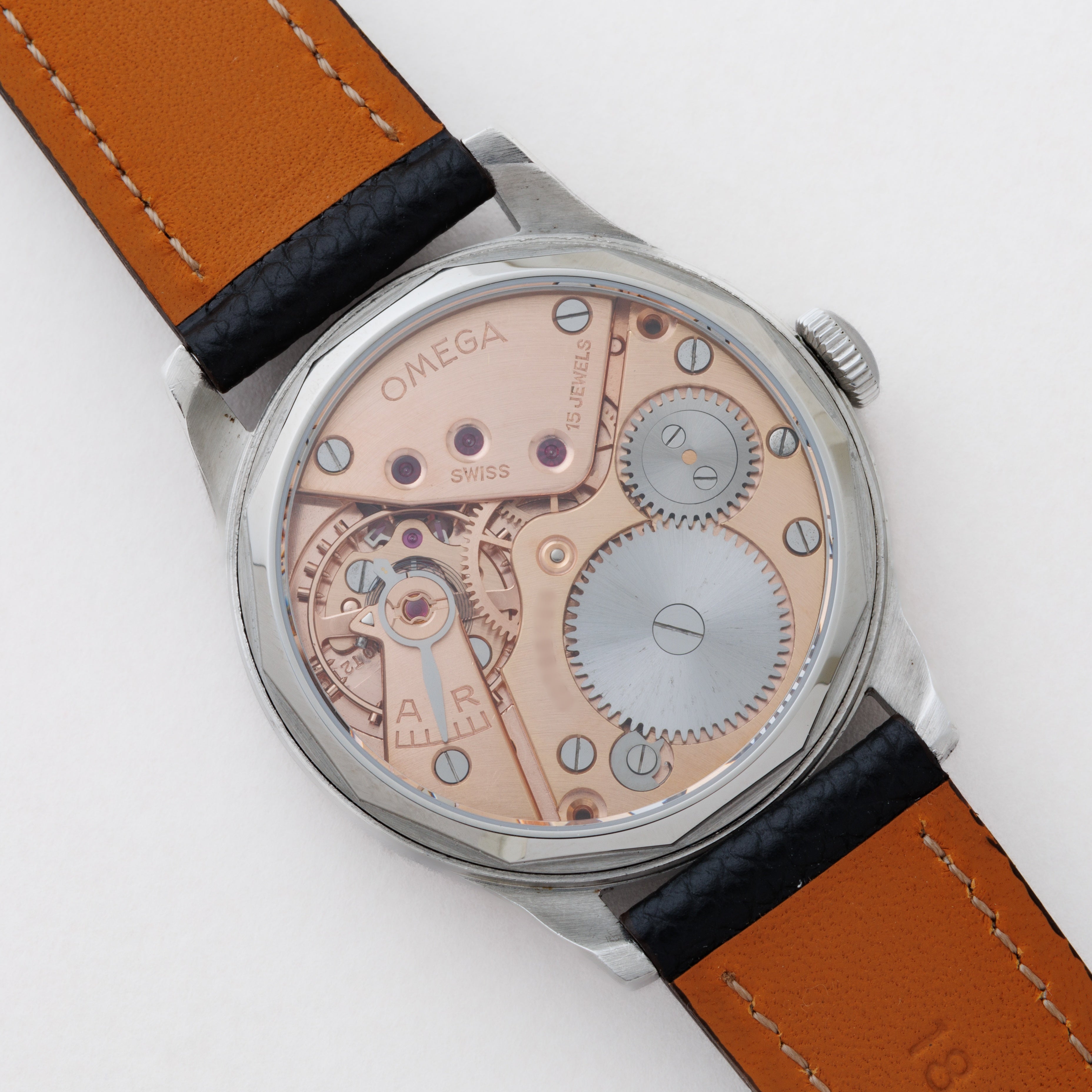 オメガ 30mmキャリバー 1944~1946年製 別作スケルトンバック 手巻き Cal.30T2 飛びアラビアダイヤル