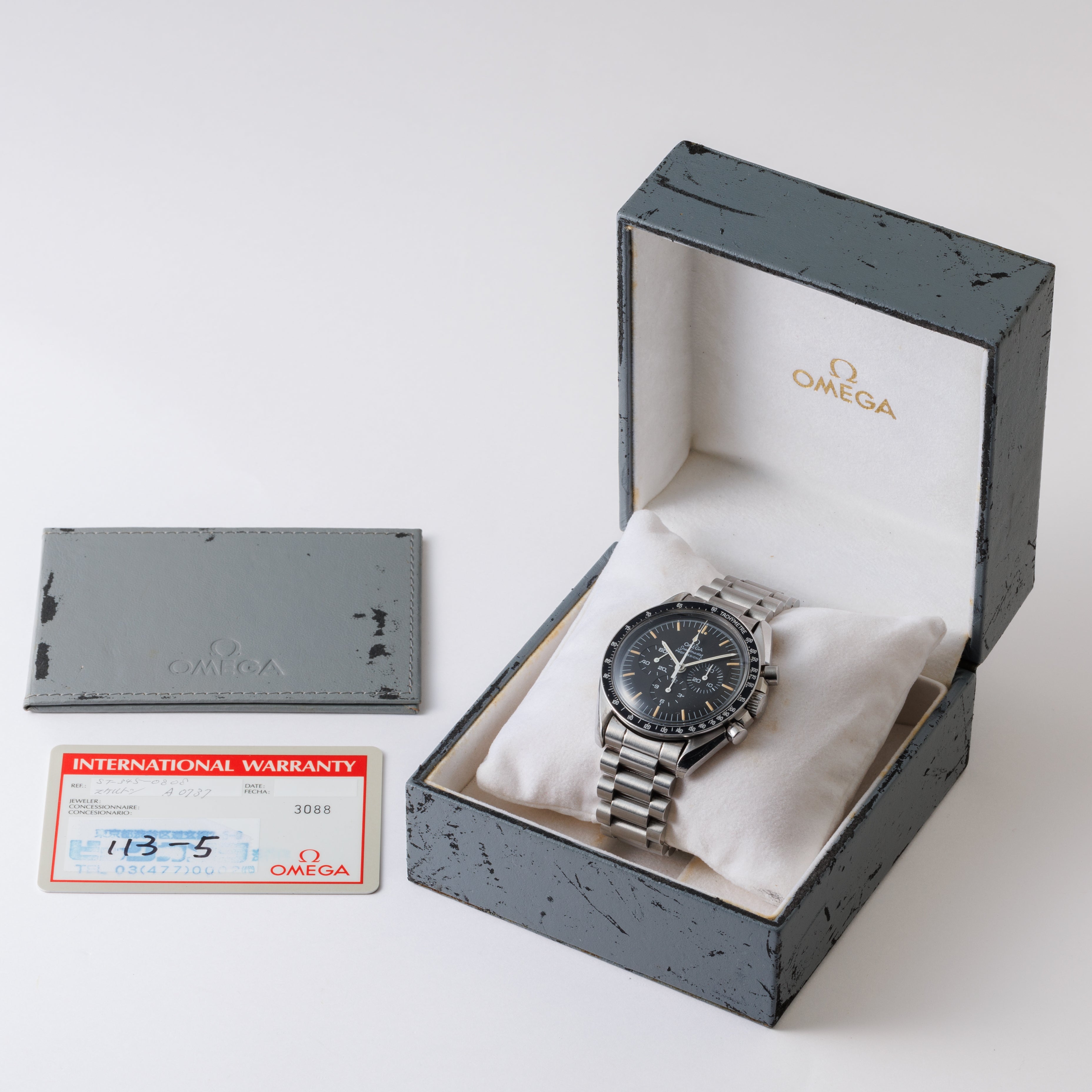 オメガ スピードマスタープロフェッショナル 1990年代製 Ref.ST345.0808 5th 下がりr 箱、ギャラ付き 裏スケルトン