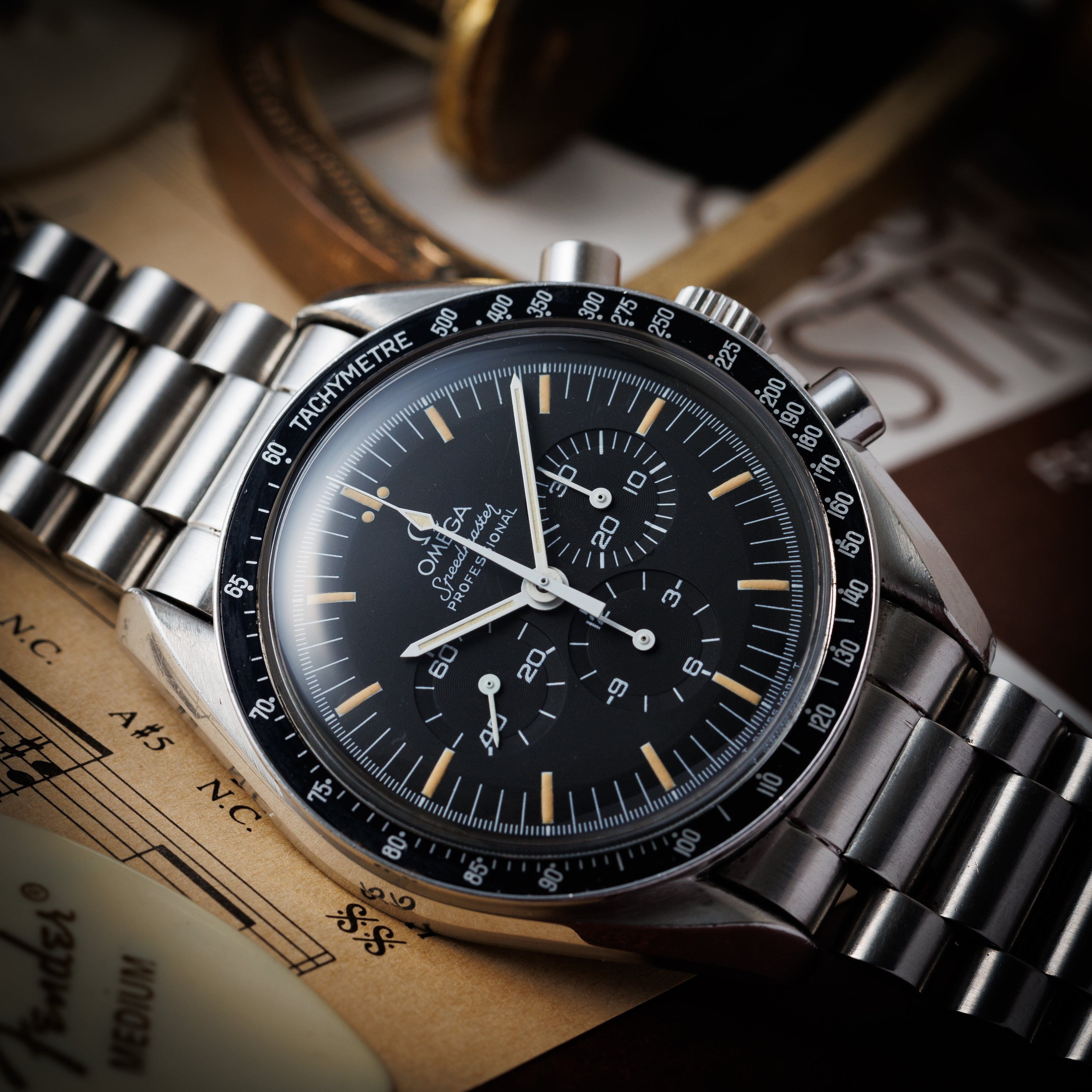 オメガ スピードマスタープロフェッショナル 1990年代製 Ref.ST345.0808 5th 下がりr 箱、ギャラ付き 裏スケルトン