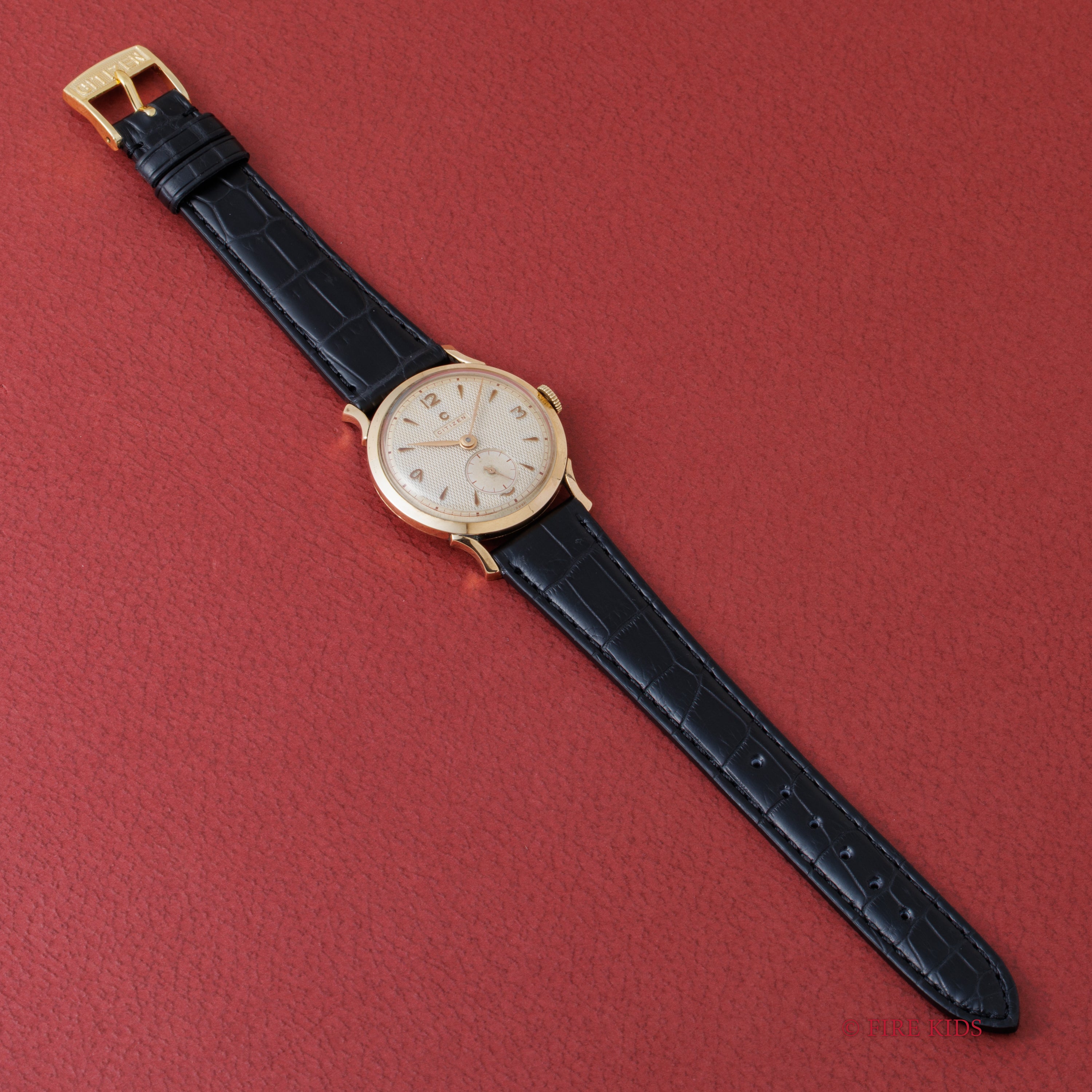 シチズン 18金無垢ケース 1950年代製 ギョウシェ飛びアラビアダイヤル スモールセコンド 手巻