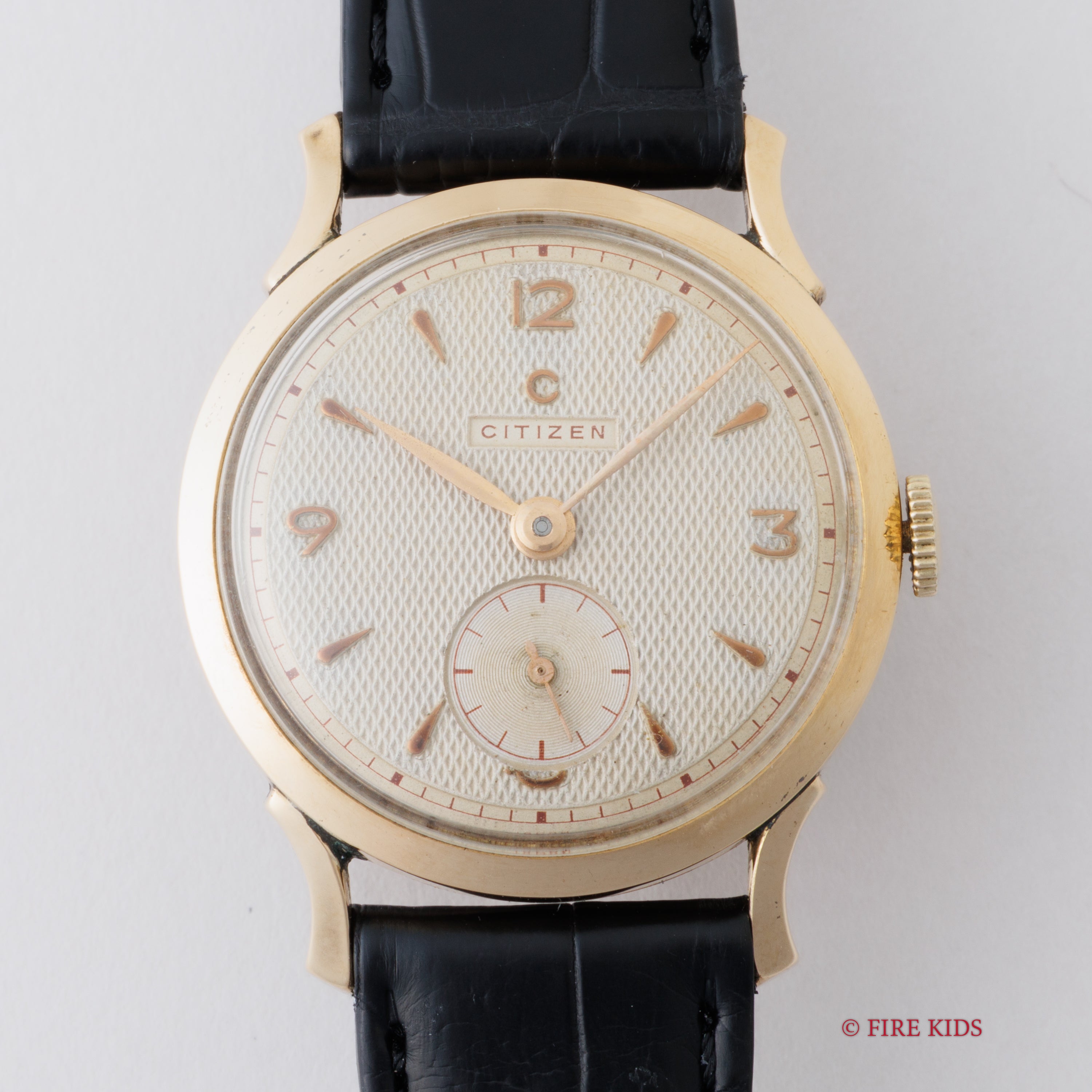 シチズン 18金無垢ケース 1950年代製 ギョウシェ飛びアラビアダイヤル スモールセコンド 手巻