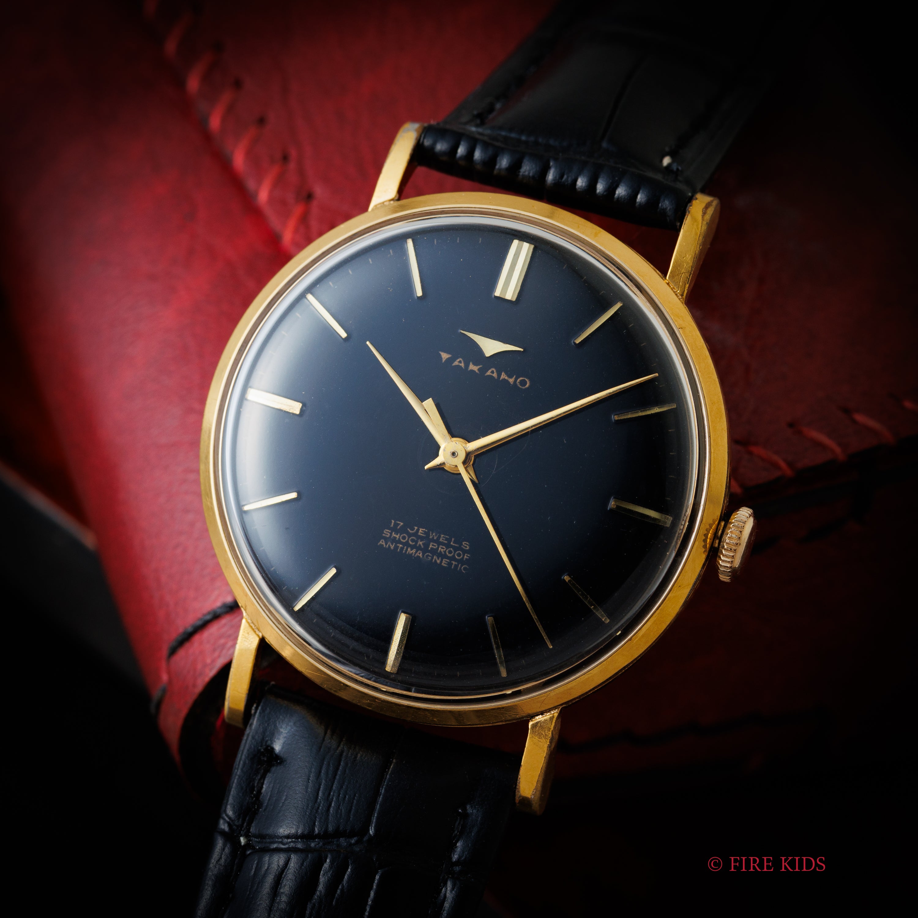 タカノ ブラックダイヤル GPケース 1950年代製 17石 手巻 Ref.14022