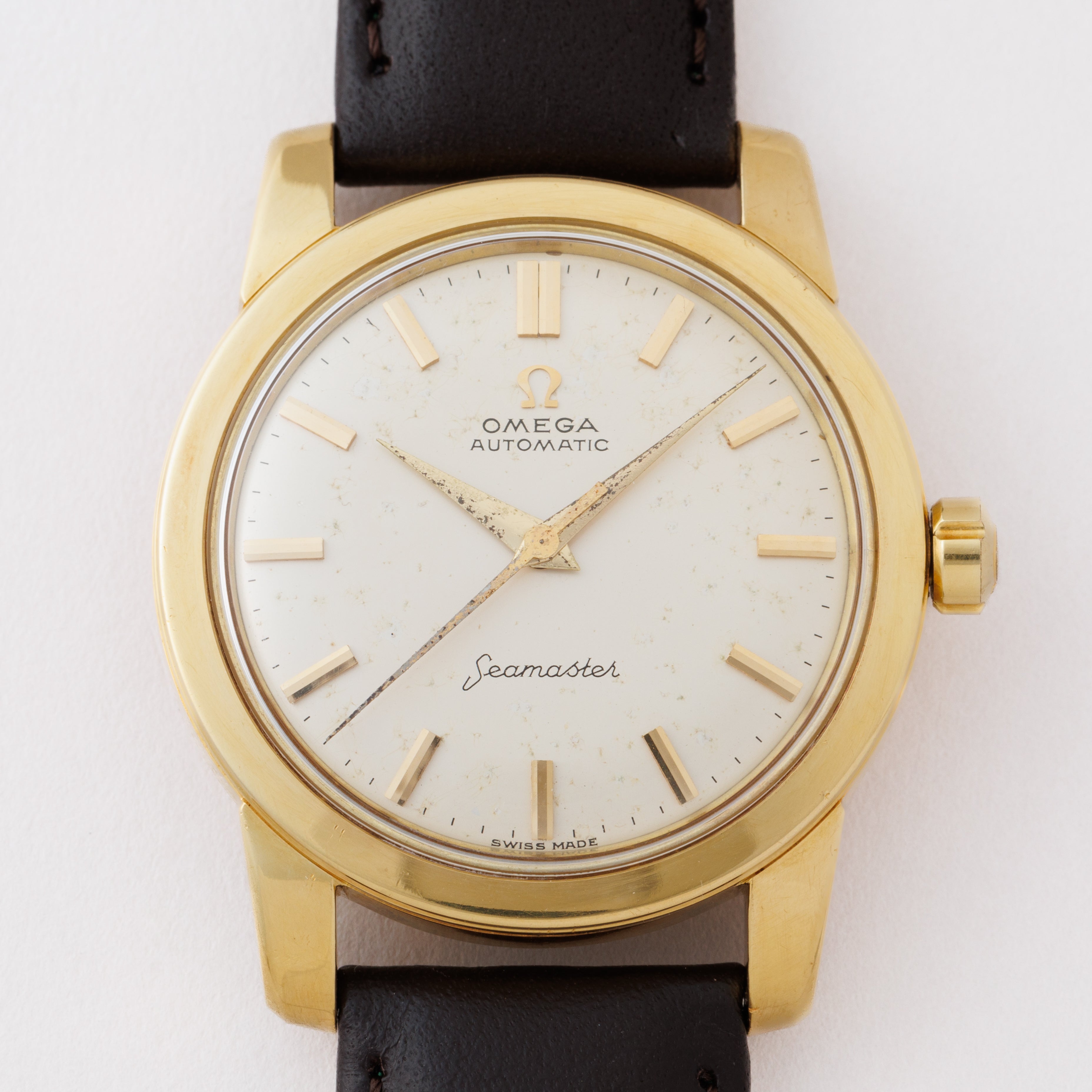 オメガ シーマスター ハーフローター 1954年製 Ref.2577SC 18金イエローゴールド 純正尾錠付き
