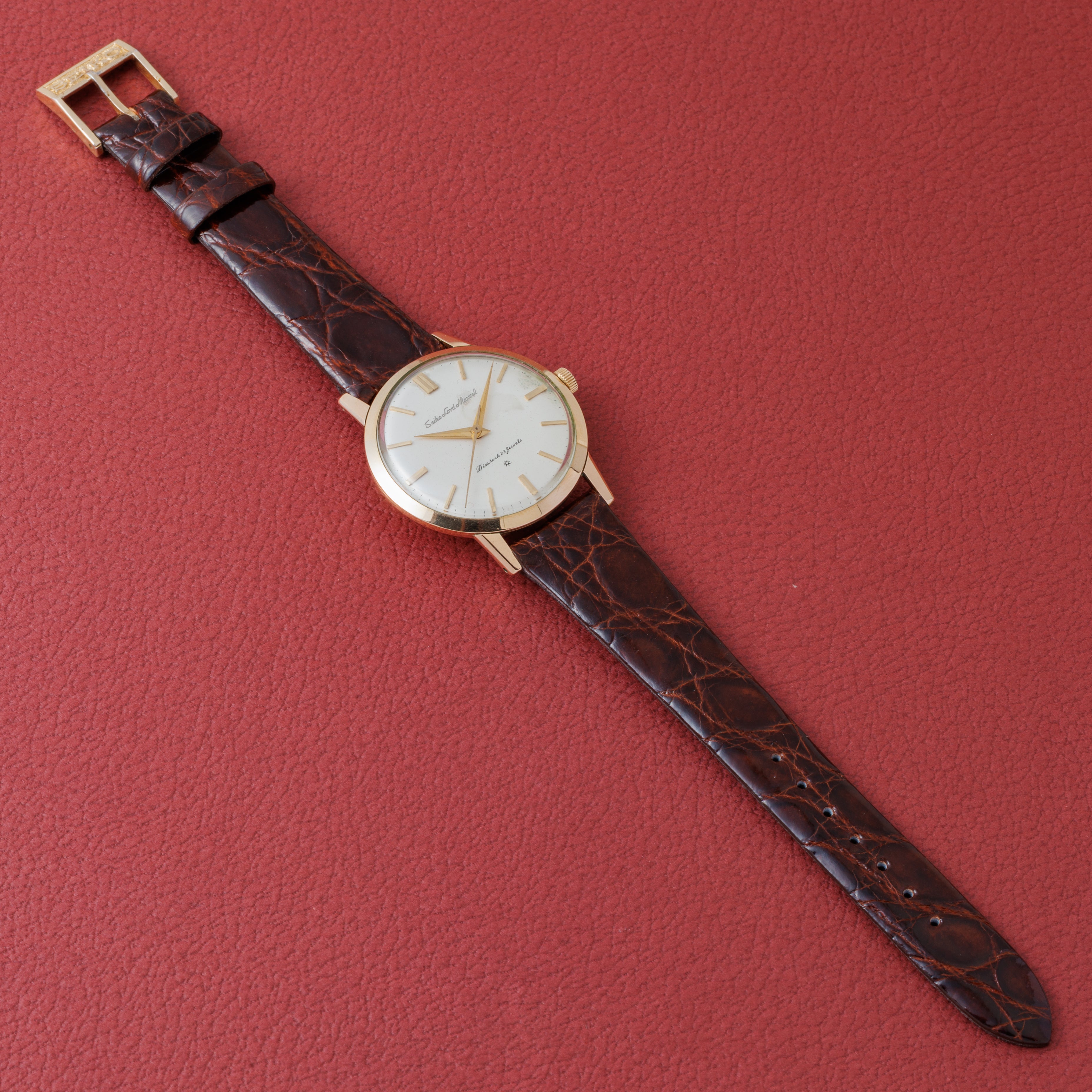 セイコー ロードマーベル 1959年製 SDダイヤル 彫文字盤 J14039 ハマグリケース 純正尾錠付き