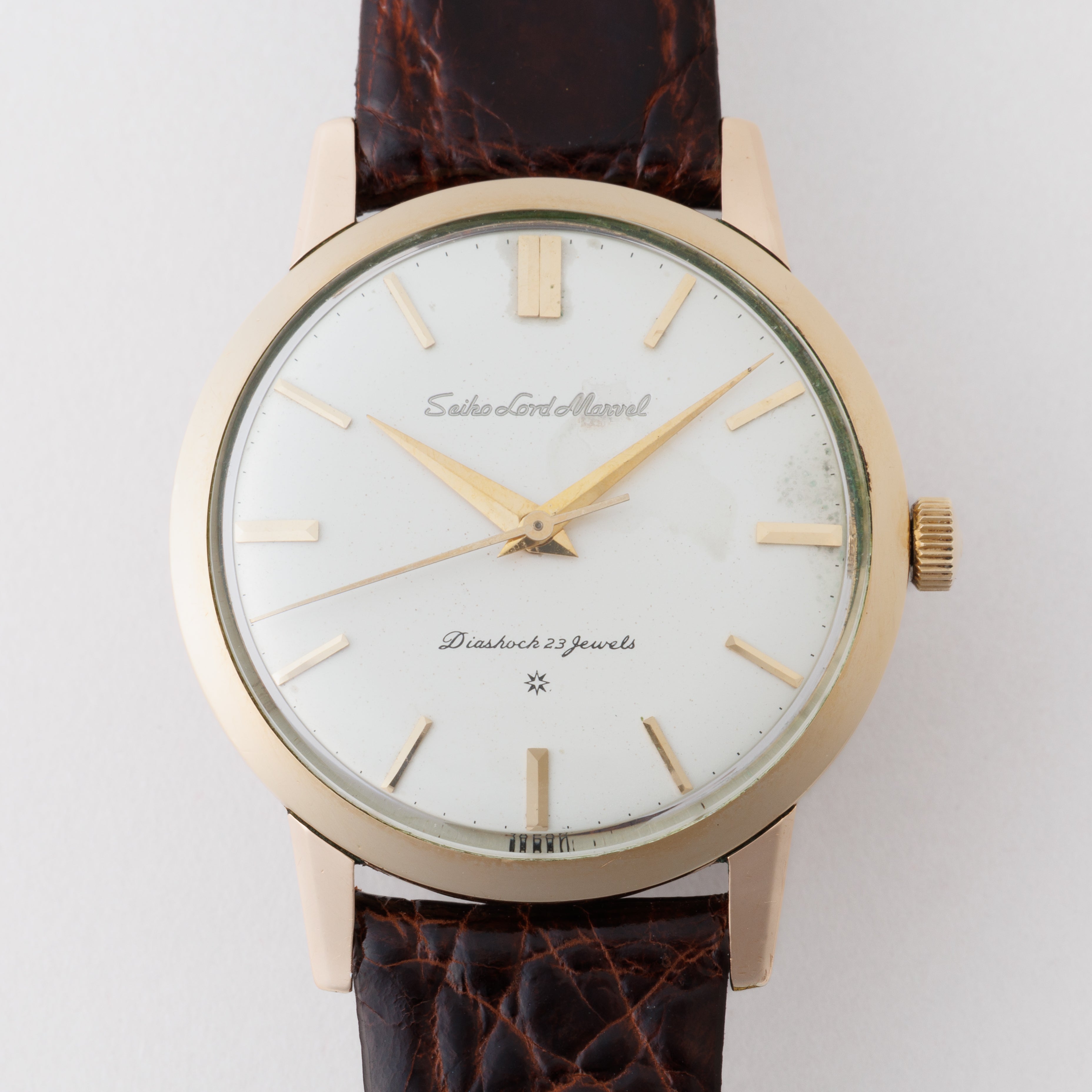 セイコー ロードマーベル 1959年製 SDダイヤル 彫文字盤 J14039 ハマグリケース 純正尾錠付き