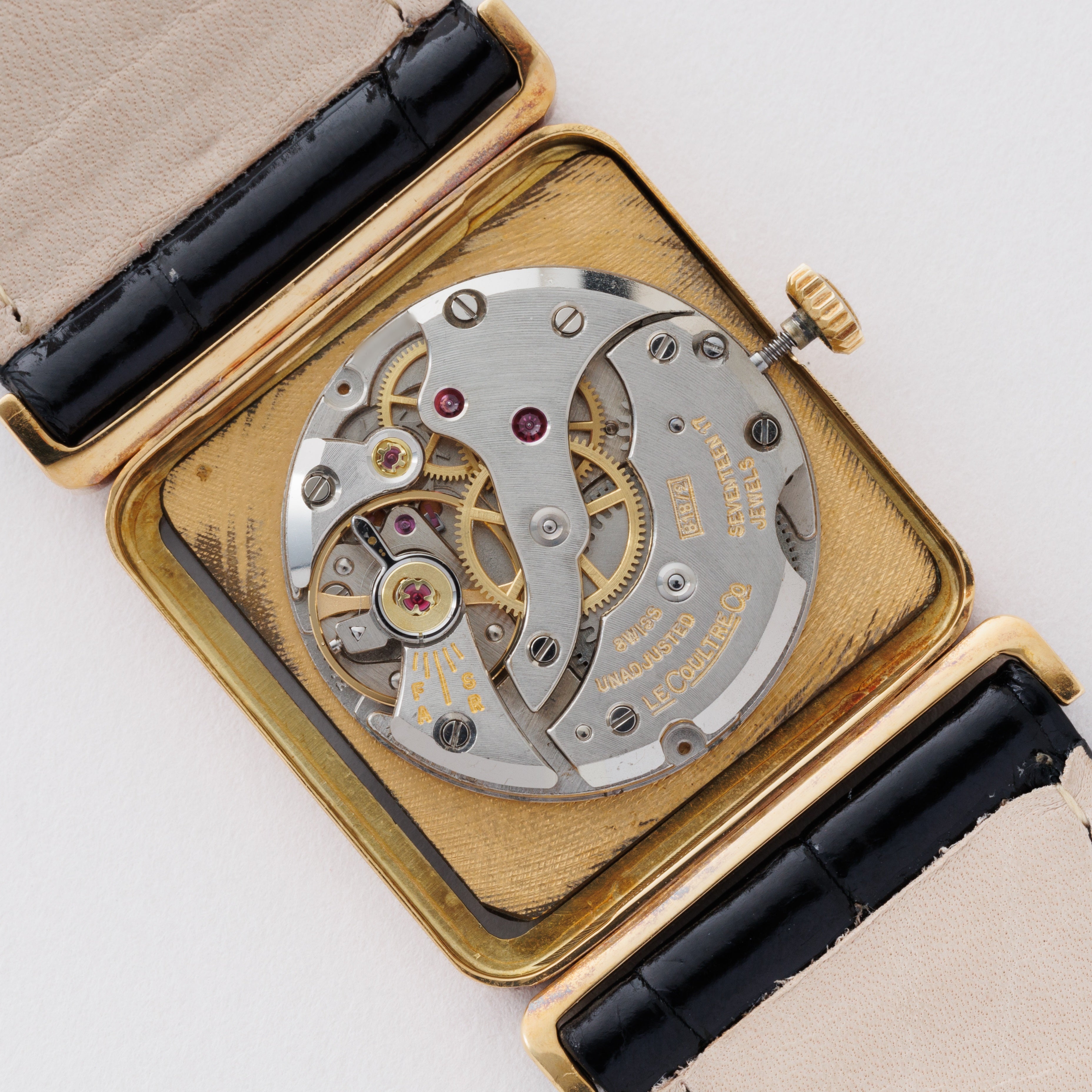 ジャガー・ルクルト スクエアケース 1970年代製 Ref.9117.21 18金イエローゴールド 純正尾錠付き