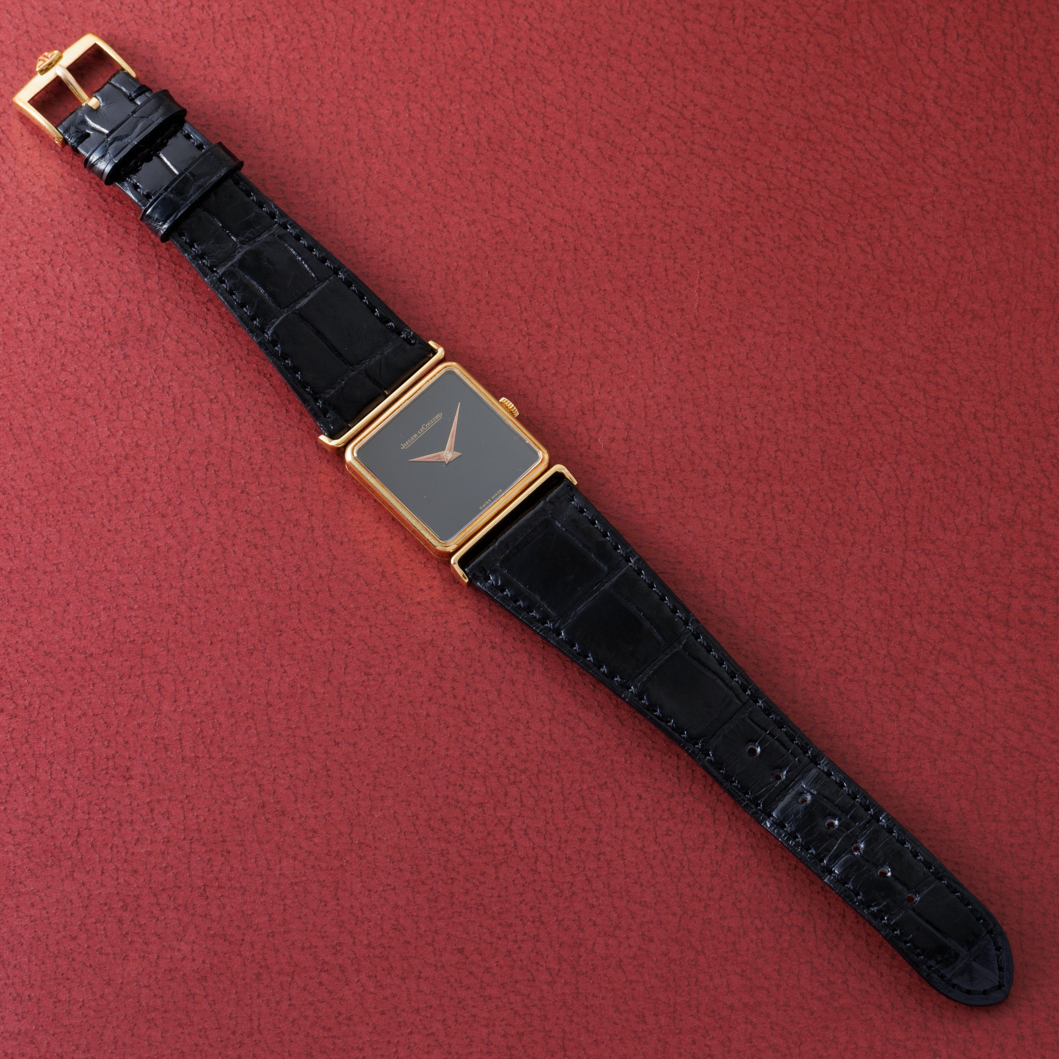 ジャガー・ルクルト スクエアケース 1970年代製 Ref.9117.21 18金イエローゴールド 純正尾錠付き