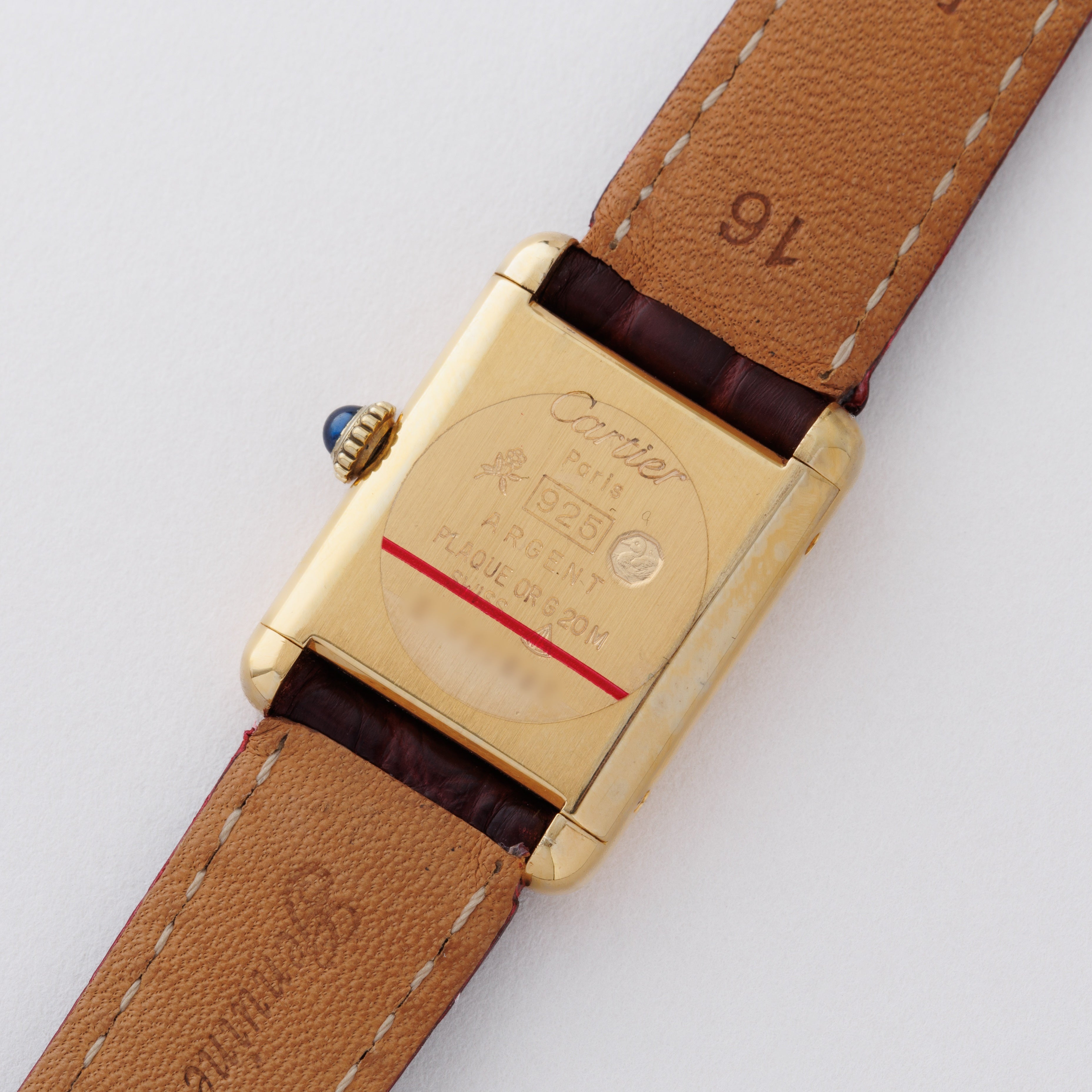 カルティエ マストタンク SMサイズ 1980年代製 ガーネットダイヤル 純正Dバックル付き