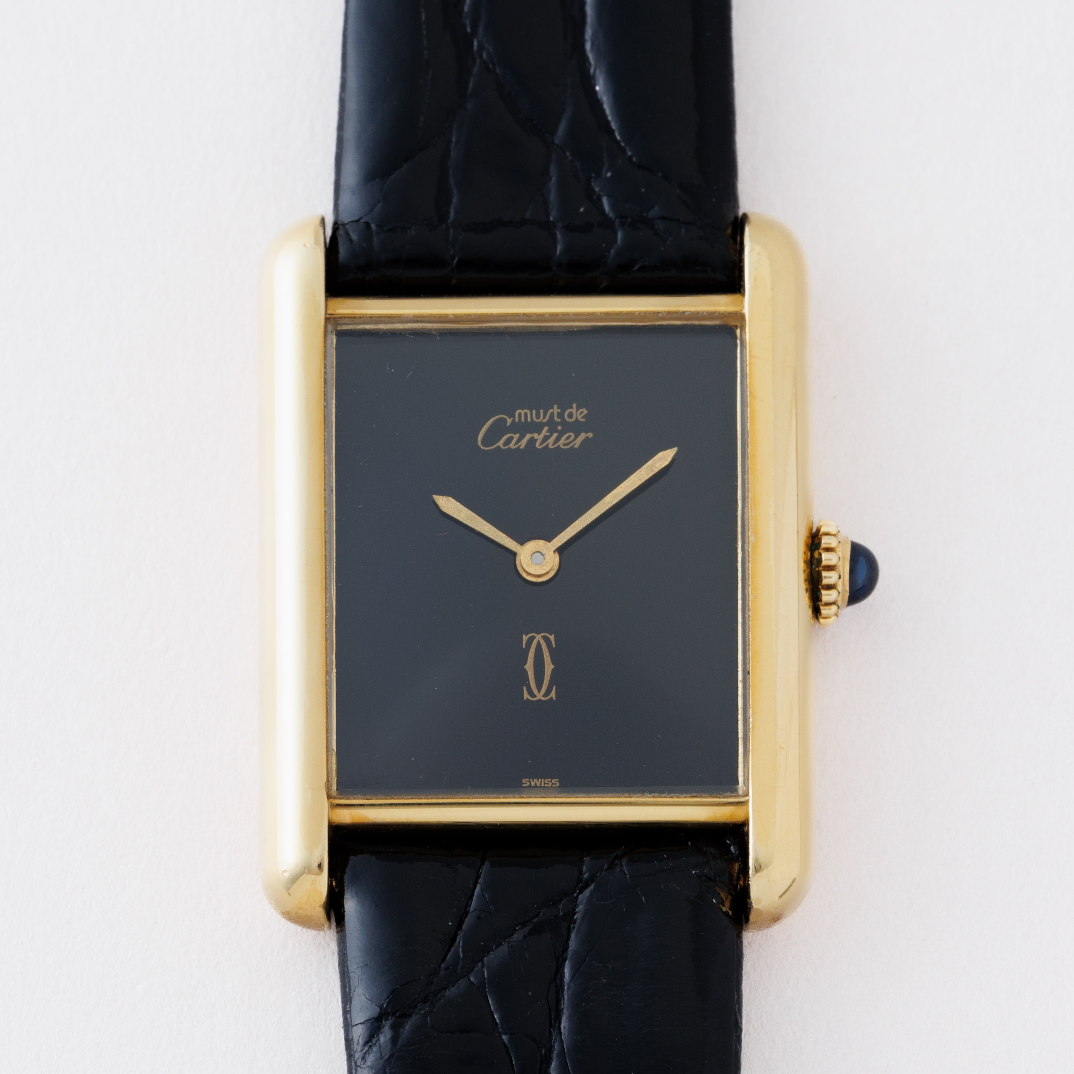カルティエ マストタンク LMサイズ 1980年代製 ブラックダイヤル 純正尾錠付き