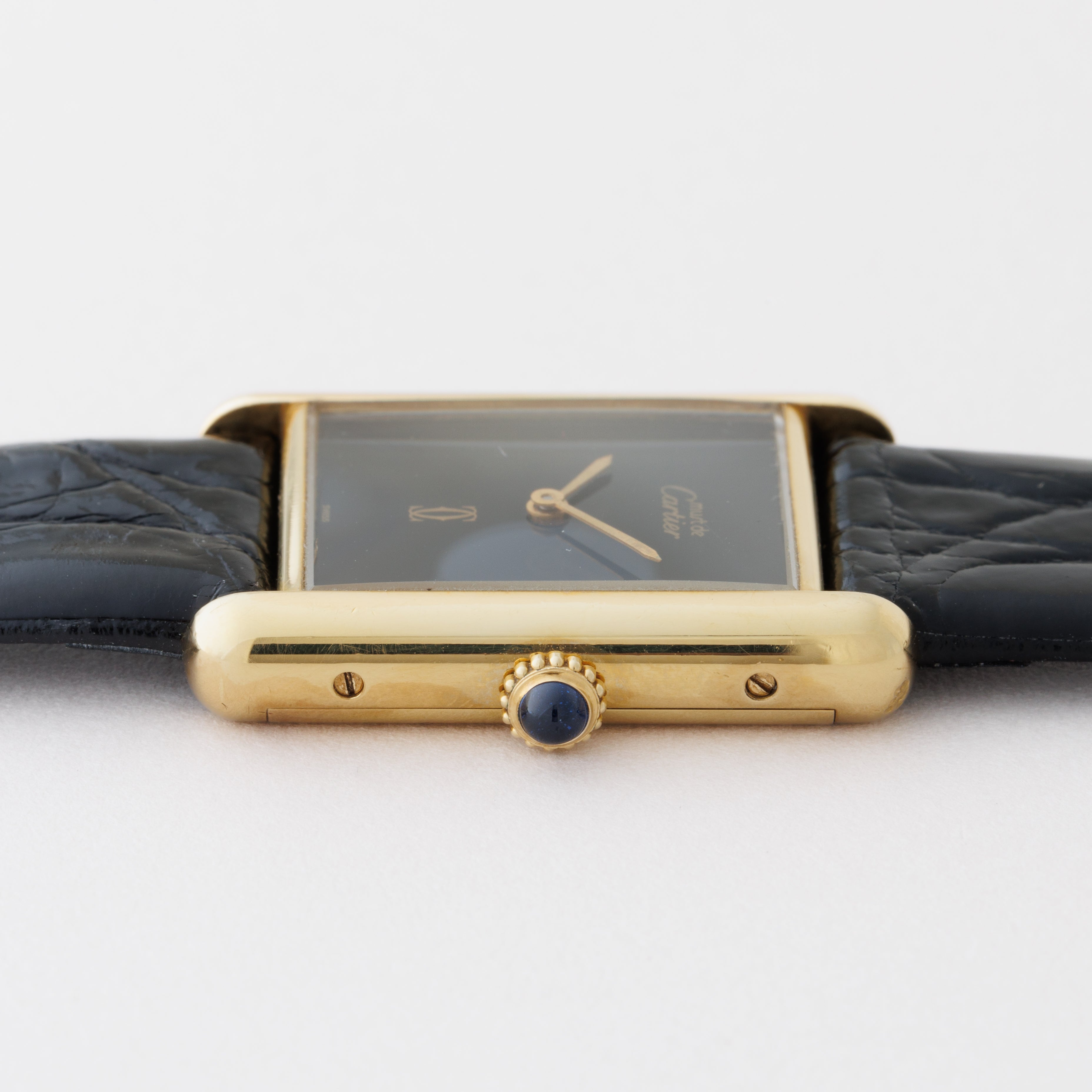 カルティエ マストタンク LMサイズ 1980年代製 ブラックダイヤル 純正尾錠付き