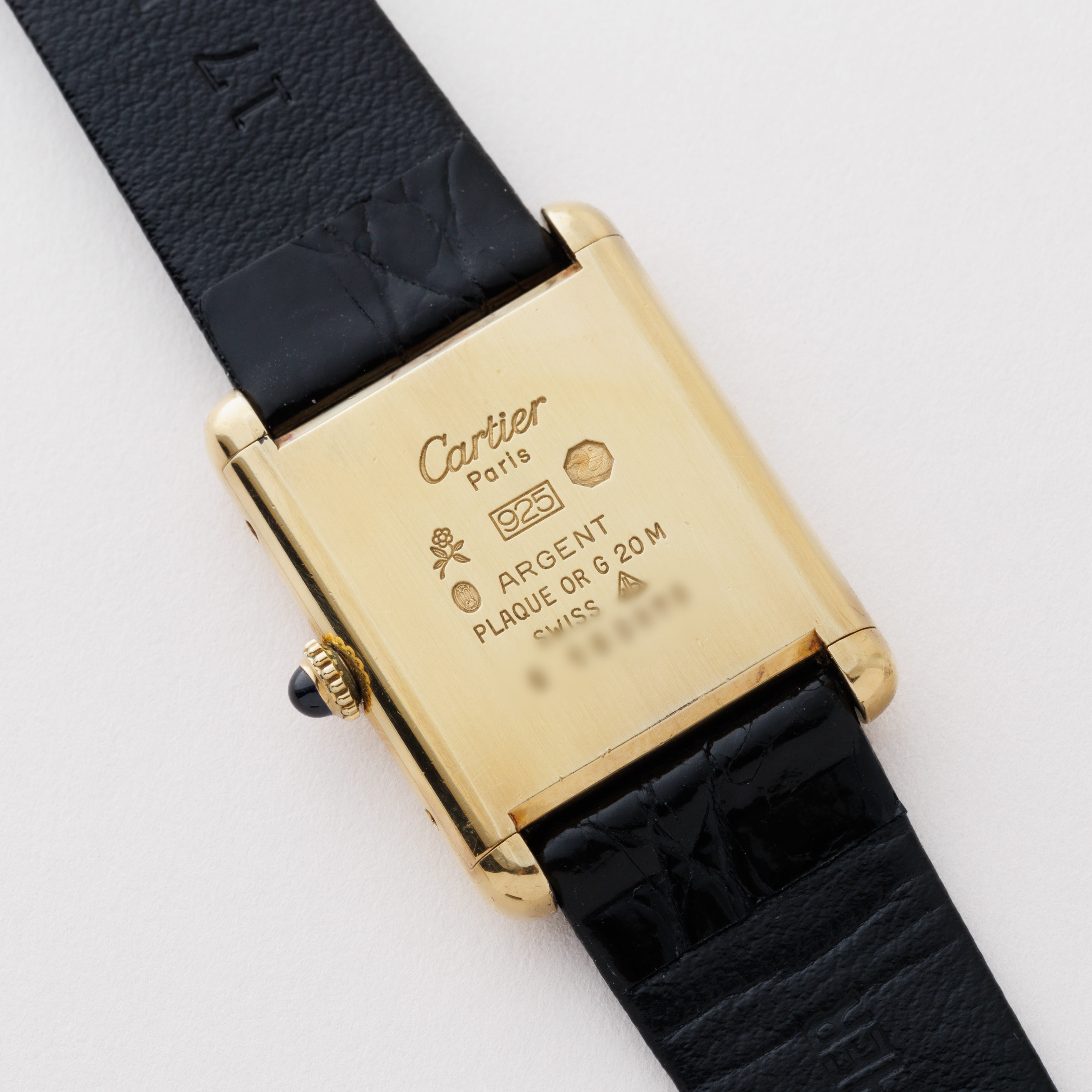 カルティエ マストタンク LMサイズ 1980年代製 ブラックダイヤル 純正尾錠付き