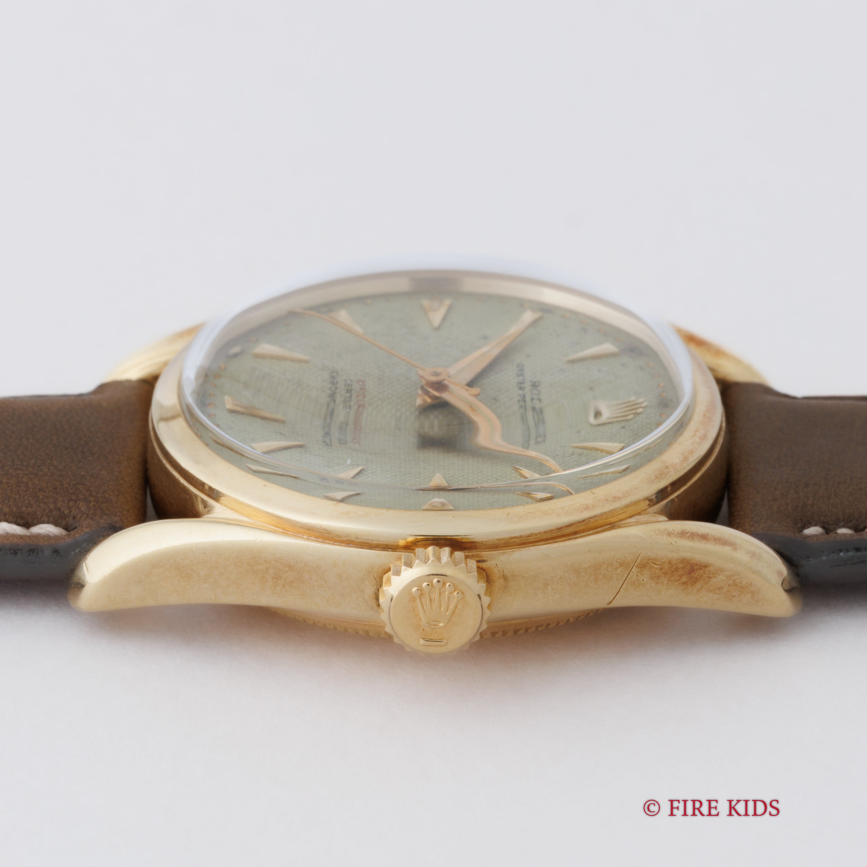 ロレックス 14金無垢ボンベイケース セミバブルバック 1951年製 赤OFFICIALLY Ref.6092 ギョウシェダイヤル