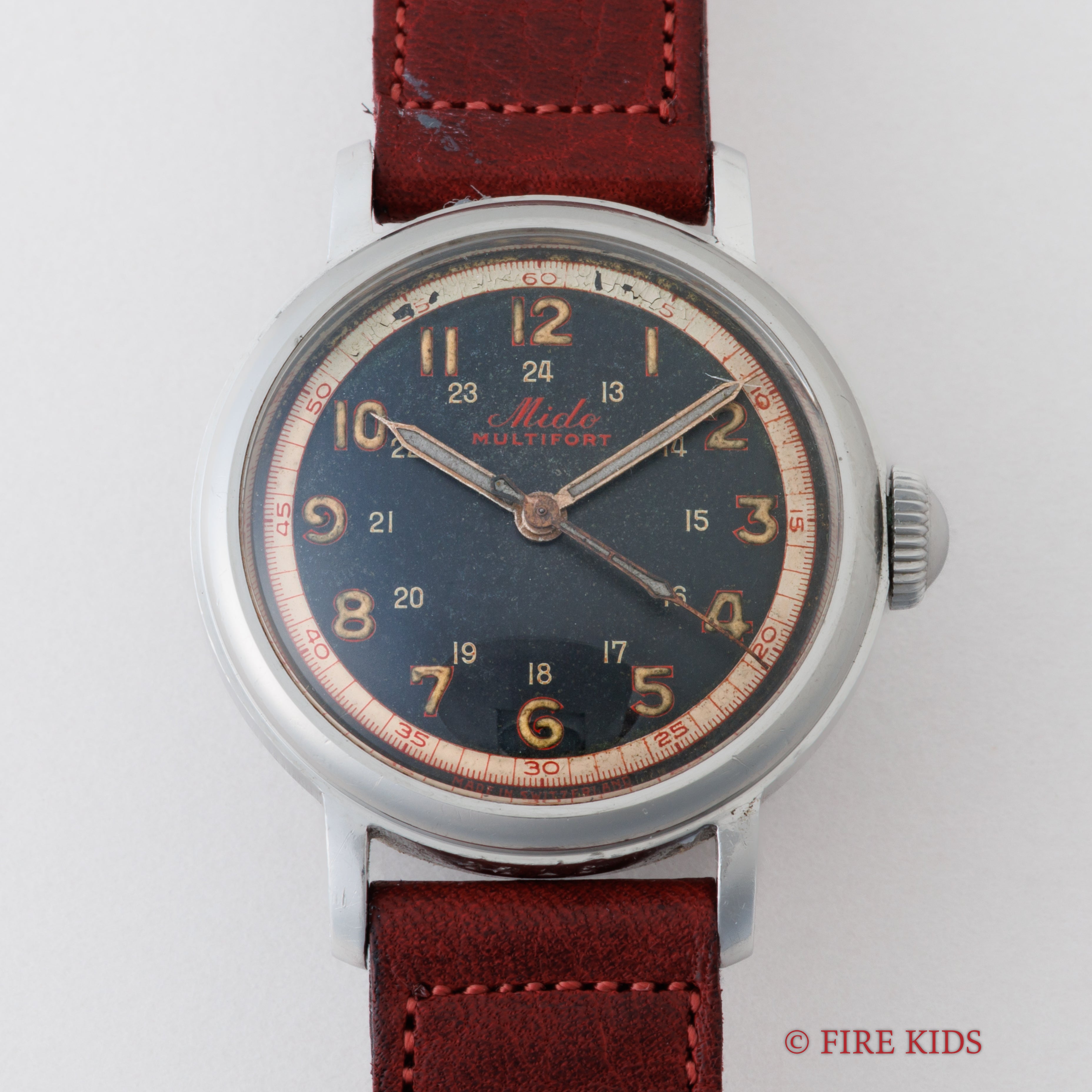 ミドー マルチフォート 33㎜ラージケース ブラックマジェスティックダイヤル 1940年代 手巻き