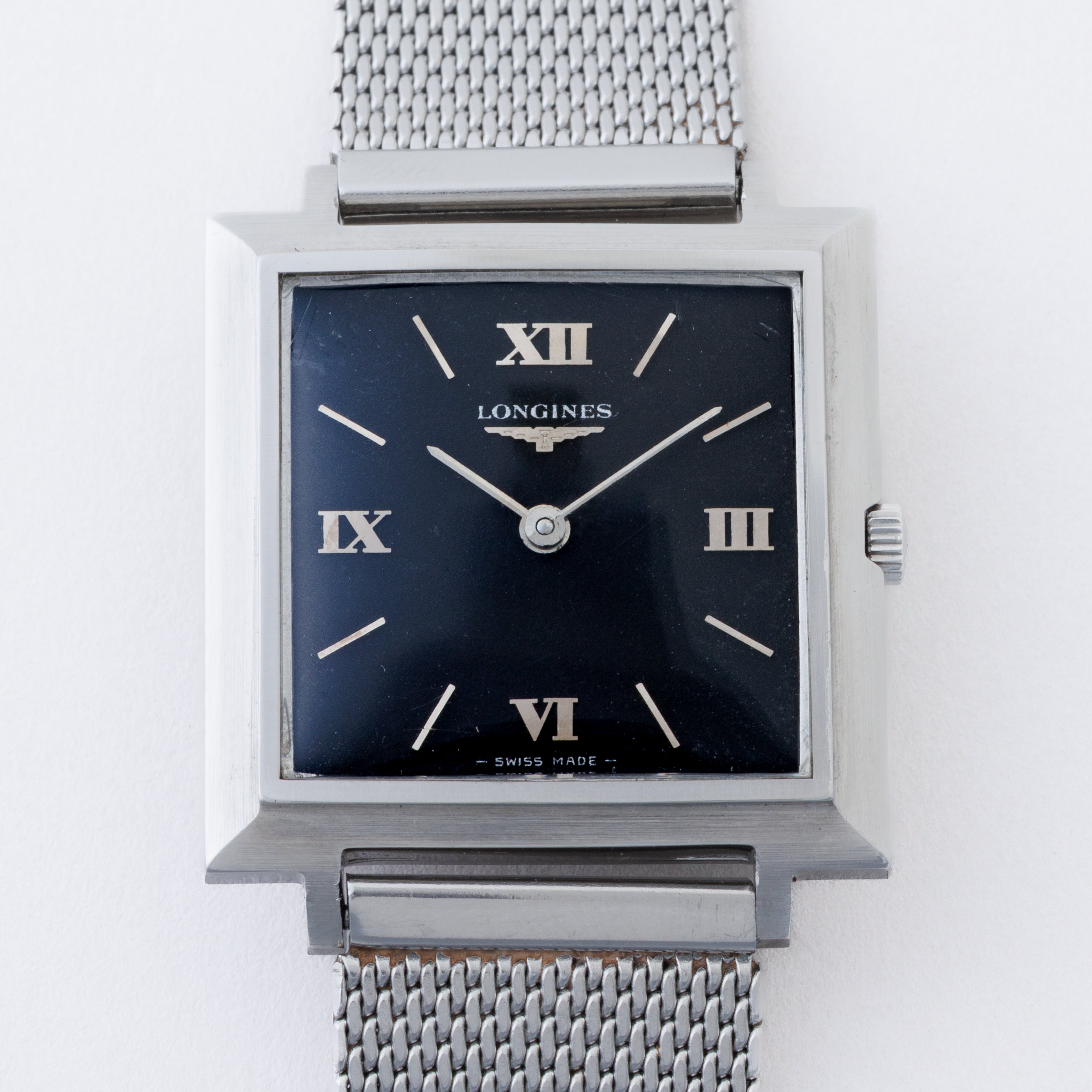 ロンジン ブラックローマンダイヤル 1970年代製 スクエアケース