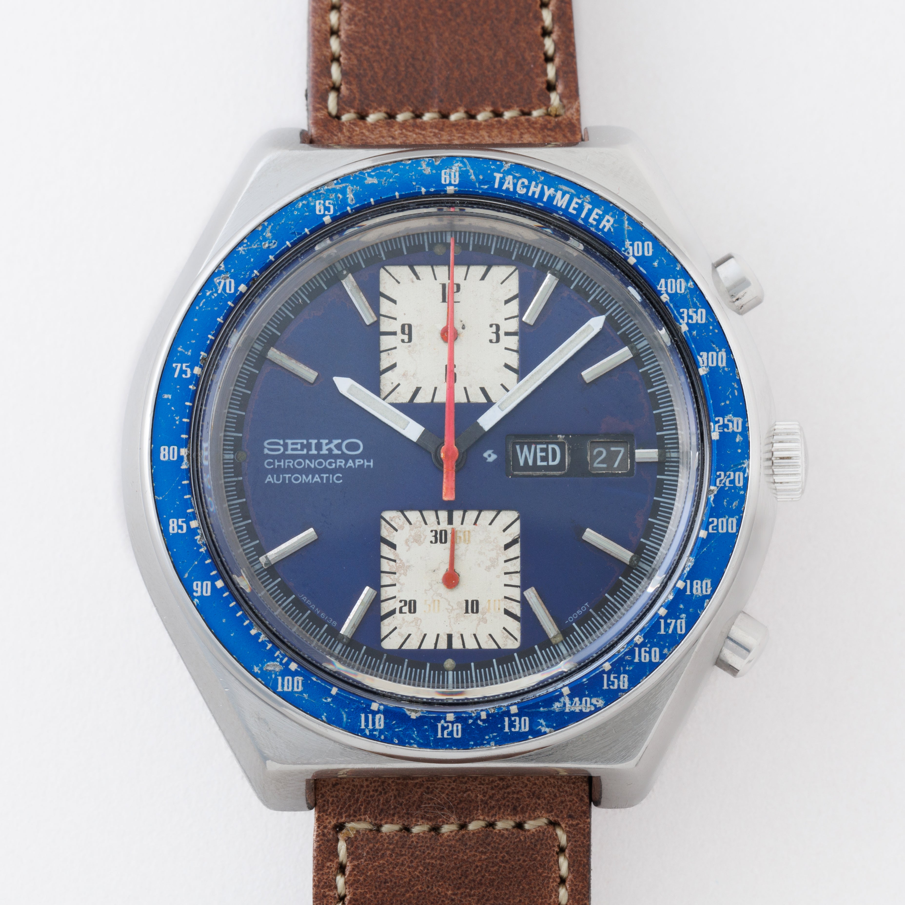 セイコー 角目自動巻クロノグラフ 1974年製 Ref.6138-0030 ブルーダイヤル