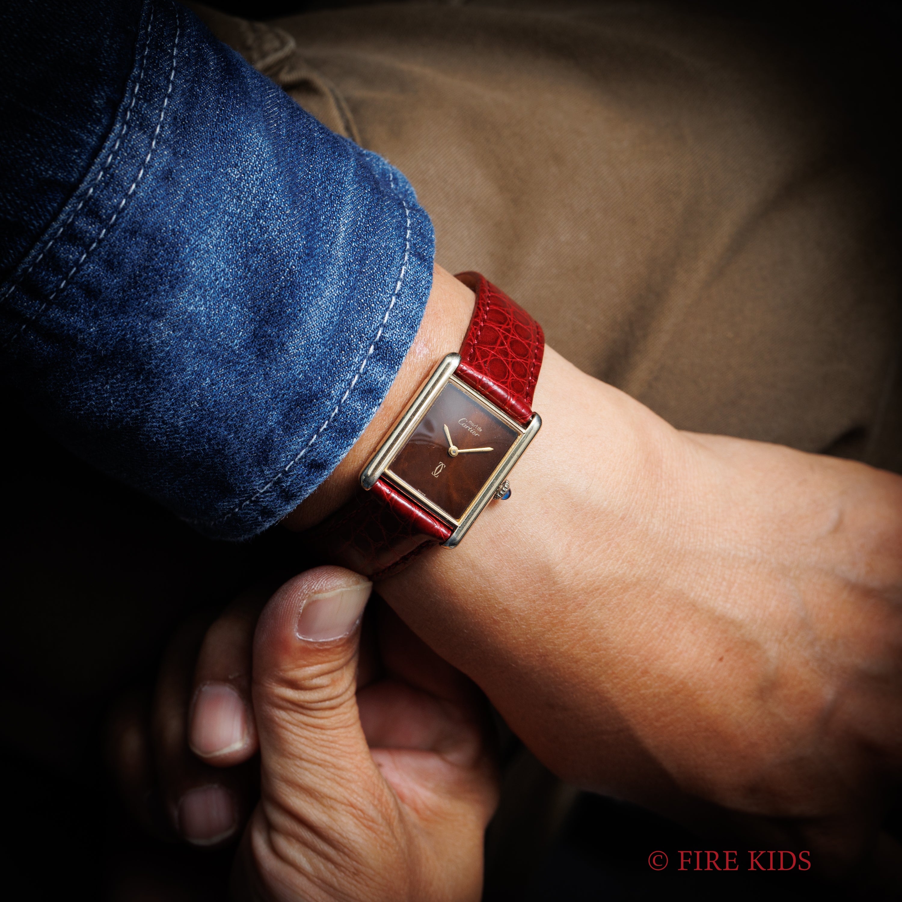 カルティエ マストタンク LMサイズ 手巻き 1980年代製 ブラウンマーブルダイヤル 純正Dバックル