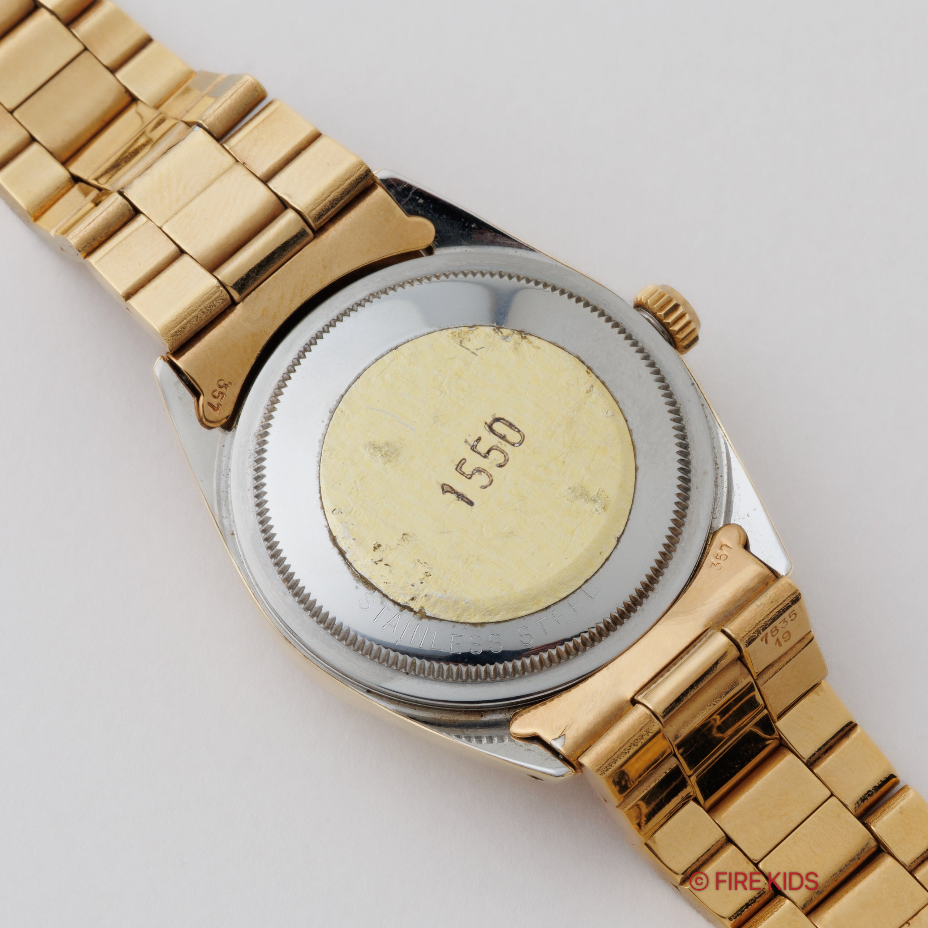 ロレックス 1970年製 オイスターパーペチュアルデイト Ref.1550 金張りケース Cal.1570 純正ブレス付き