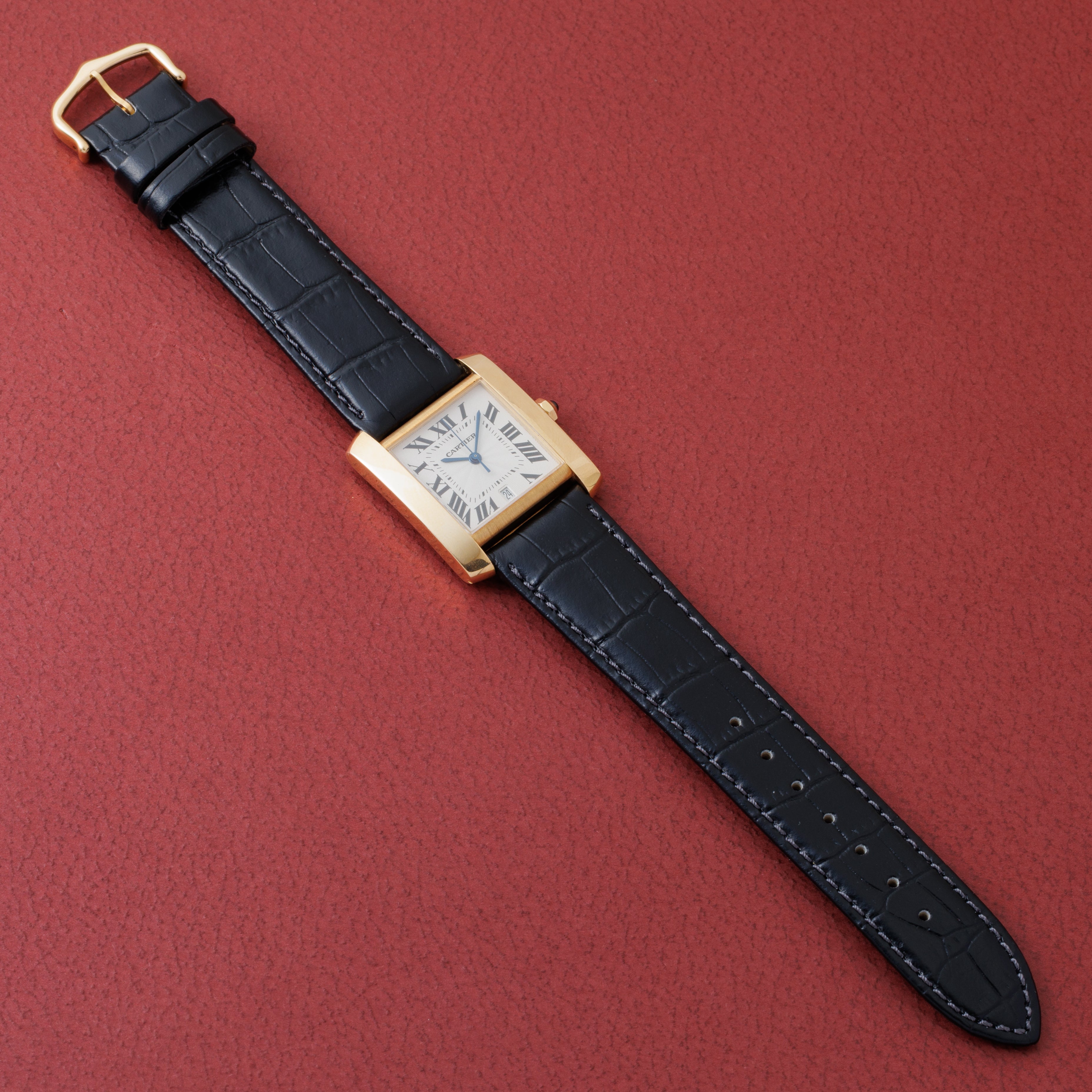 カルティエ 18金無垢タンク フランセーズ LMサイズ 1990年代製 ギョーシェダイヤル 純正尾錠付き