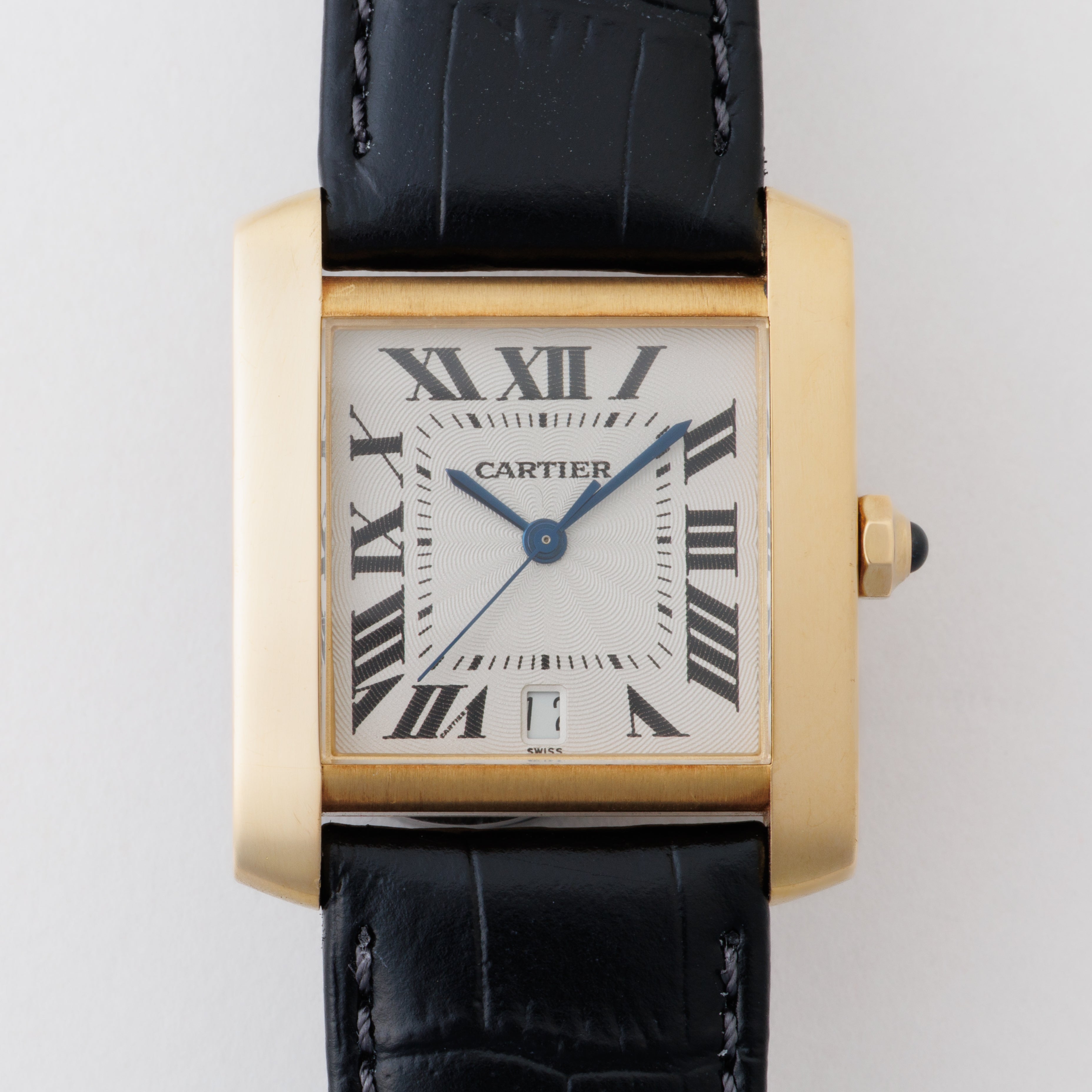 カルティエ 18金無垢タンク フランセーズ LMサイズ 1990年代製 ギョーシェダイヤル 純正尾錠付き