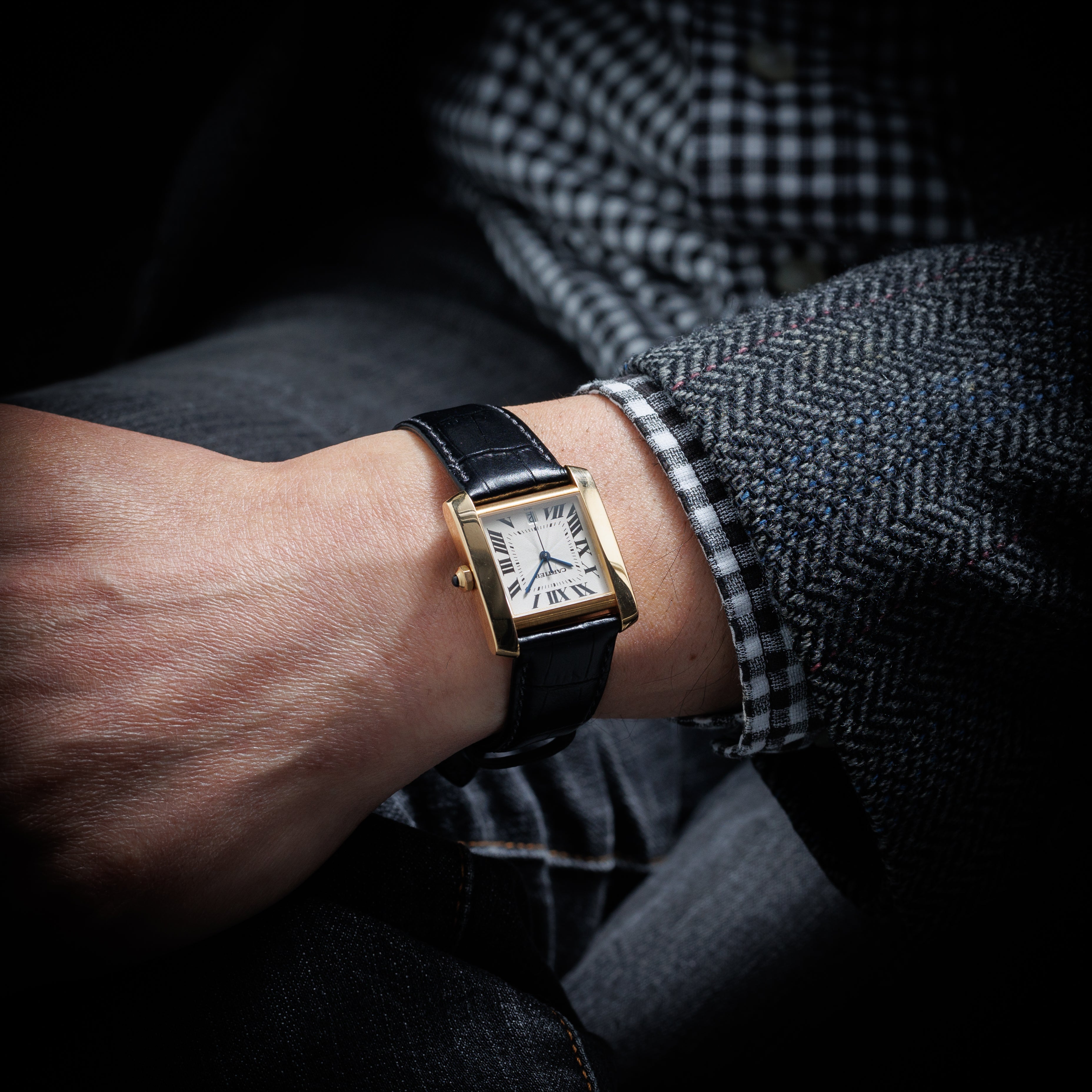 カルティエ 18金無垢タンク フランセーズ LMサイズ 1990年代製 ギョーシェダイヤル 純正尾錠付き