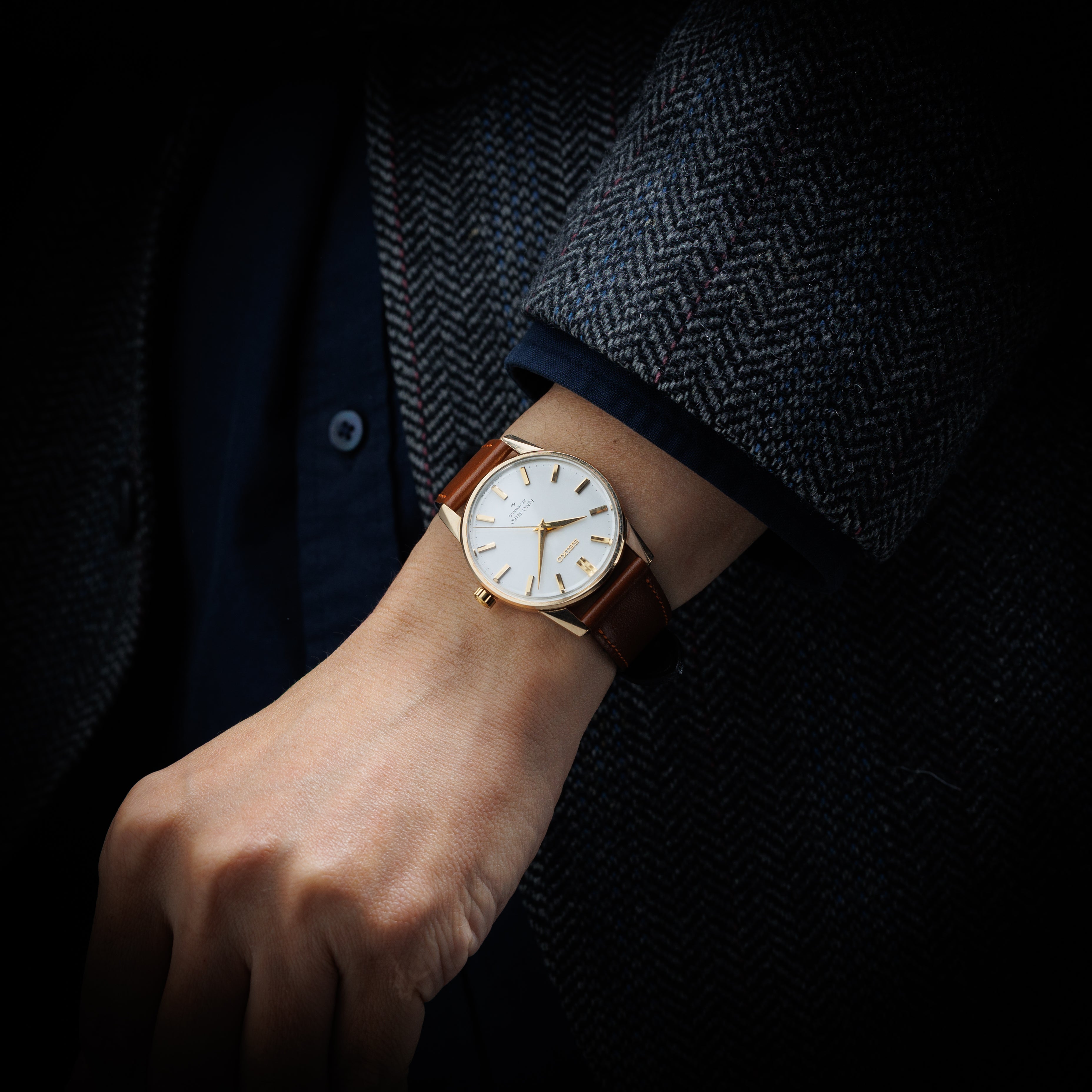 キングセイコー 44KS 手巻き 1968年製 Ref.44-2000 AGF 金張り 楯メダリオン 純正尾錠付き美品