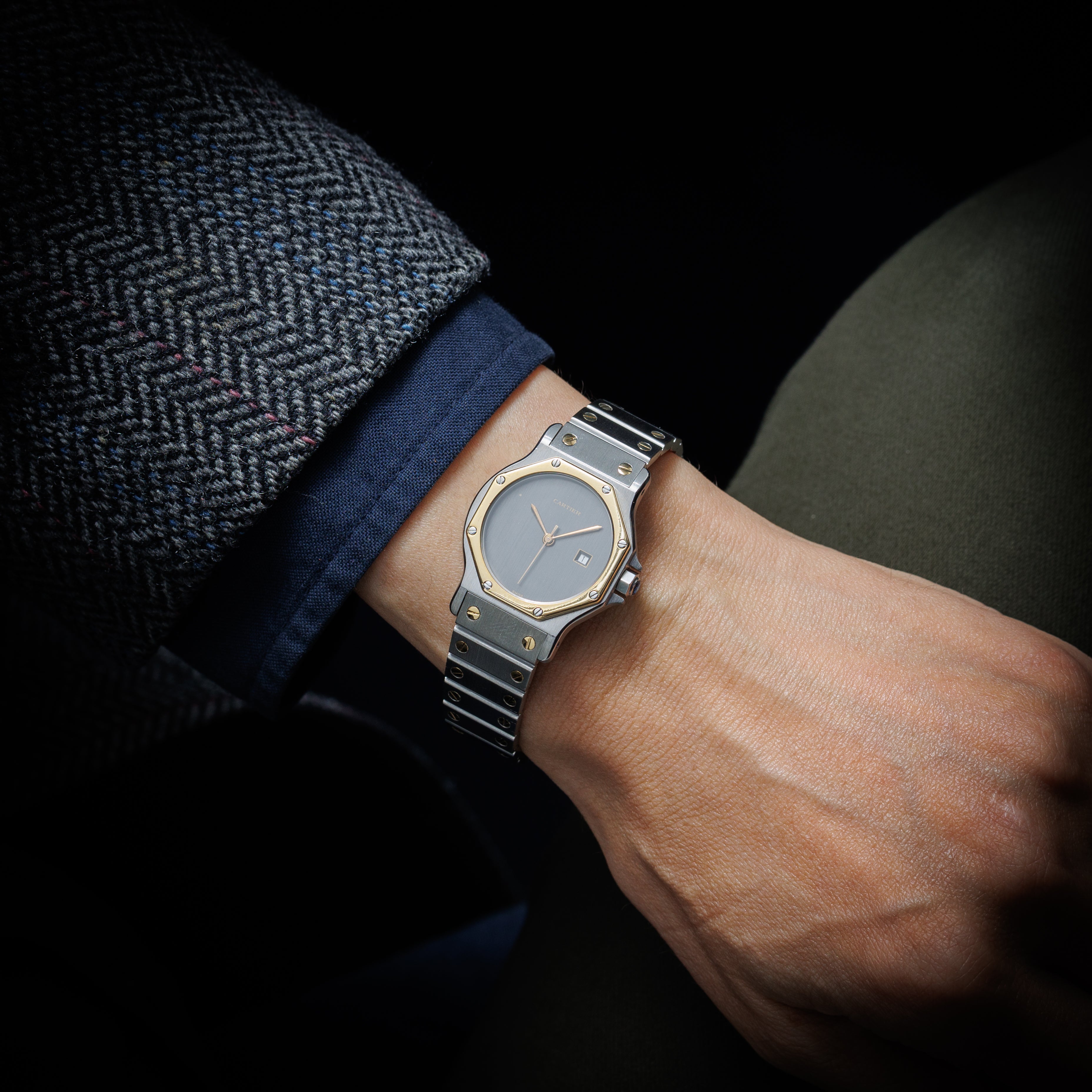 カルティエ サントス オクタゴン 1980年代製 Ref.2966 LMサイズ コンビ ゴーストダイヤル