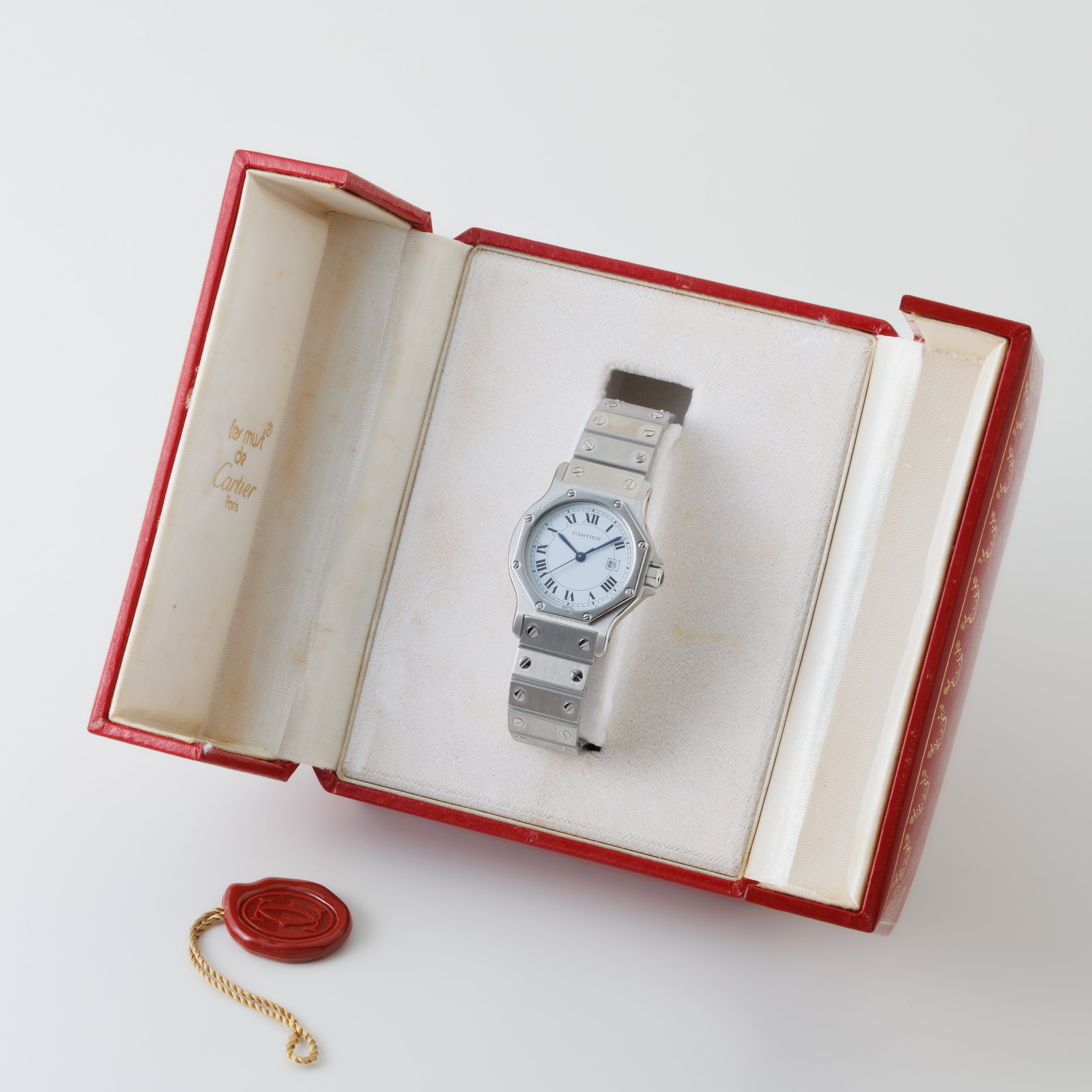 カルティエ サントス オクタゴン 1980年代製 Ref.2965 LMサイズ SS ホワイトローマンダイヤル 箱付き