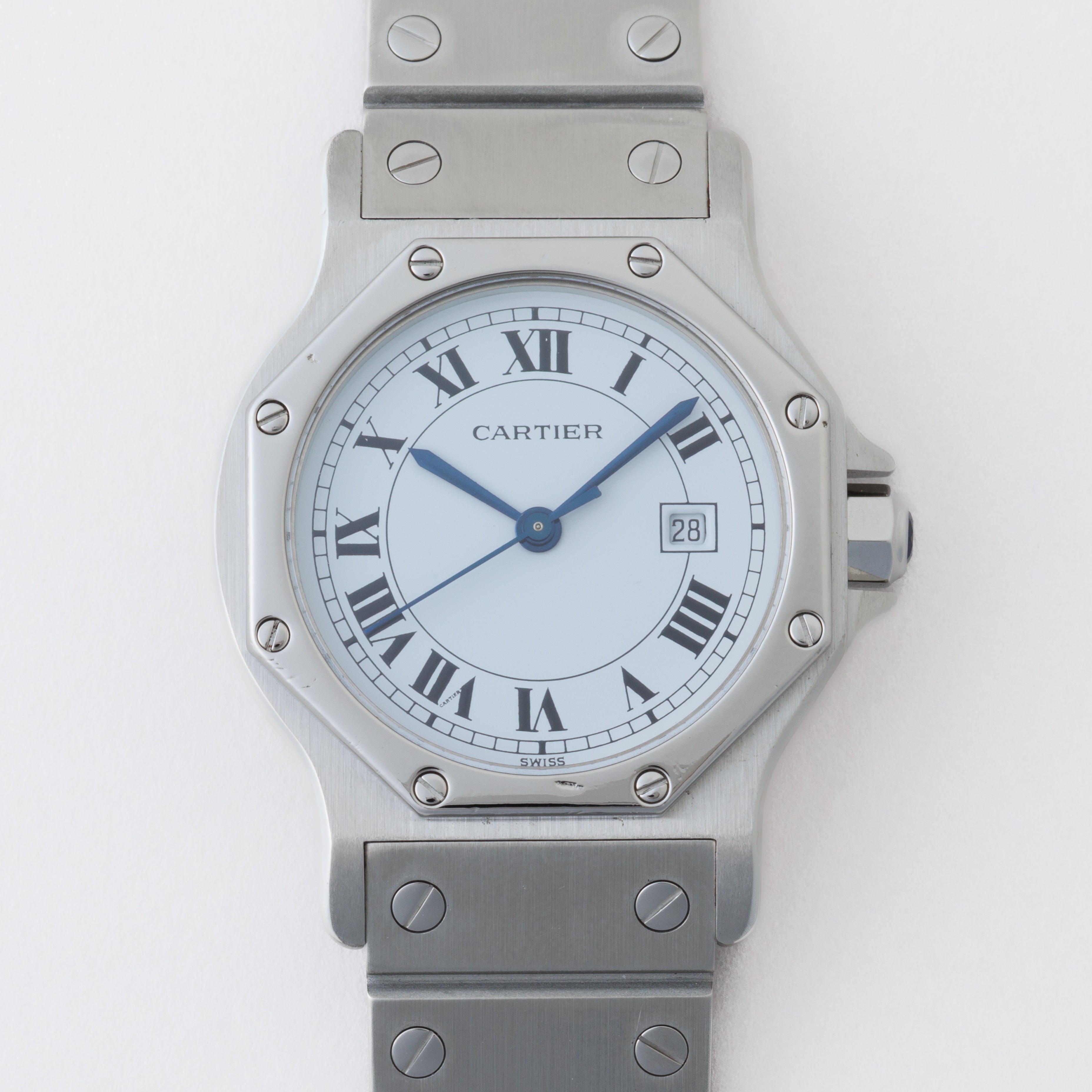 カルティエ サントス オクタゴン 1980年代製 Ref.2965 LMサイズ SS ホワイトローマンダイヤル 箱付き