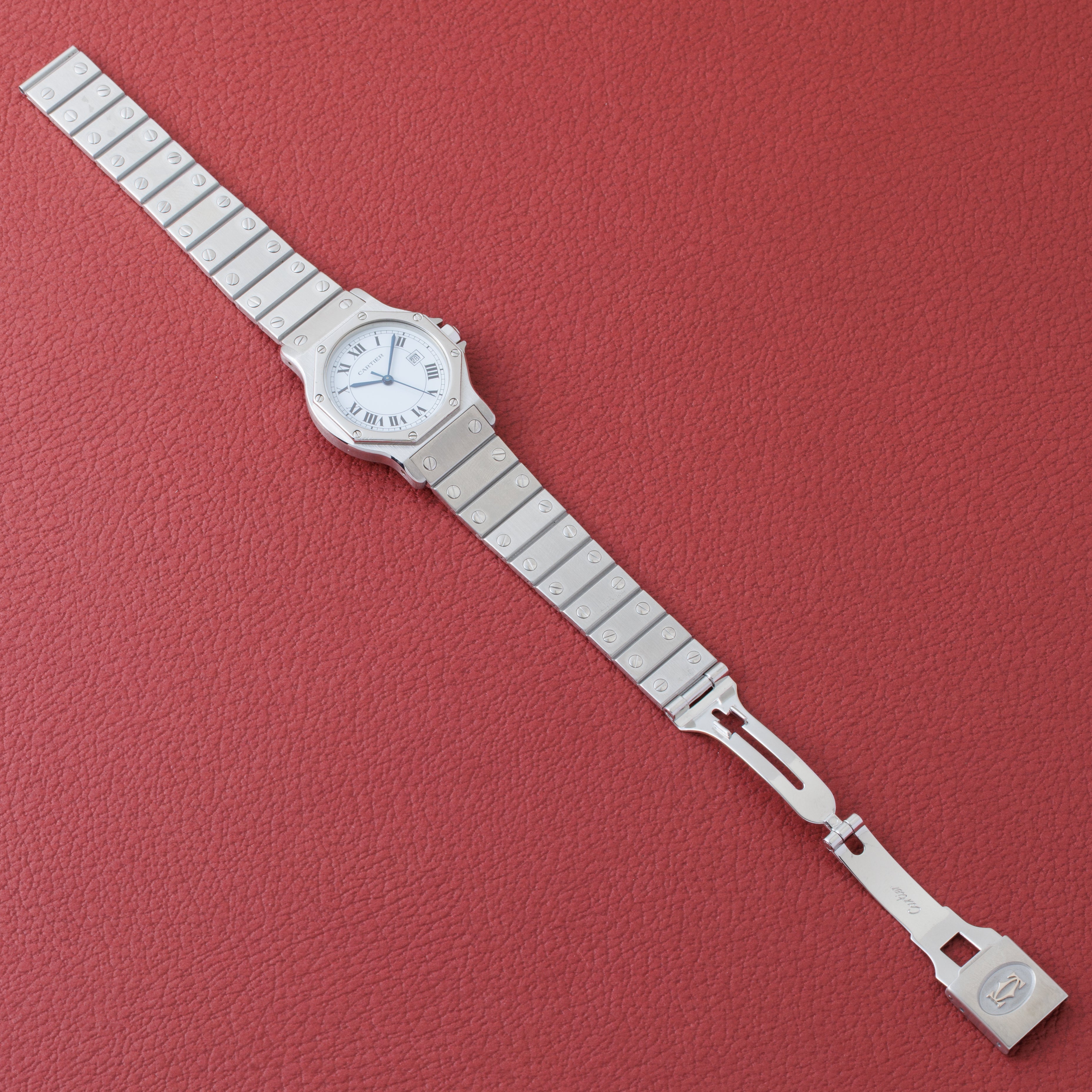 カルティエ サントス オクタゴン 1980年代製 Ref.2965 LMサイズ SS ホワイトローマンダイヤル 箱付き