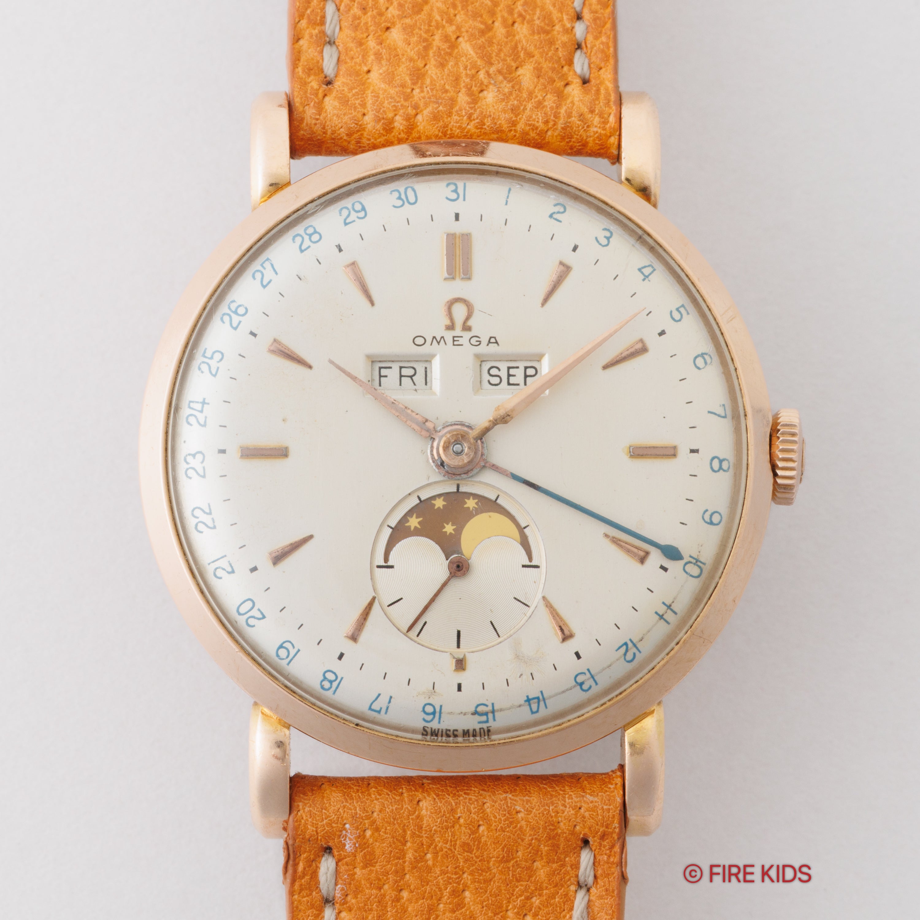 オメガ 18金無垢ピンクゴールド コスミックトリプルカレンダー ムーンフェイズ 1948年製 創立100周年モデル Cal.381