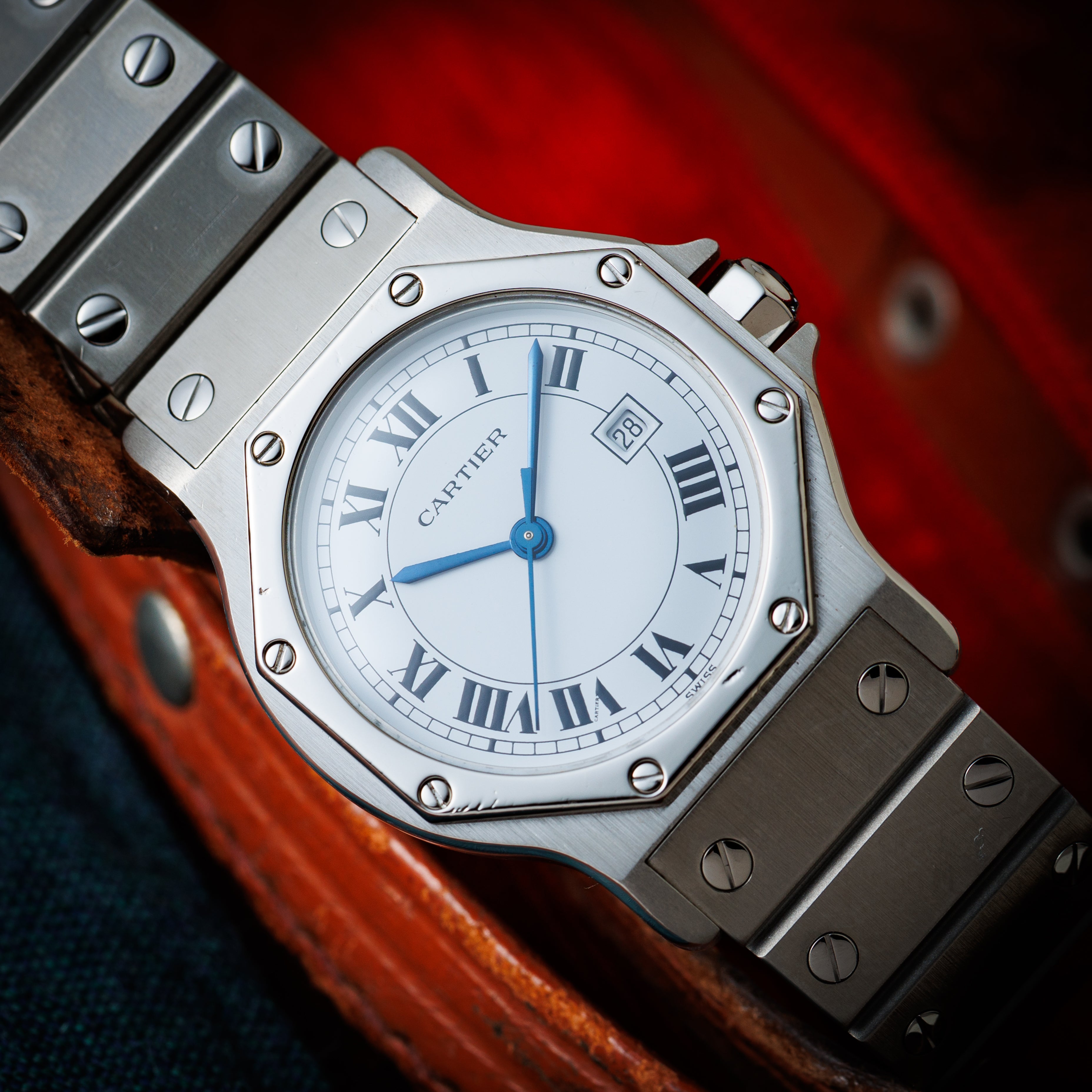 カルティエ サントス オクタゴン 1980年代製 Ref.2965 LMサイズ SS ホワイトローマンダイヤル 箱付き