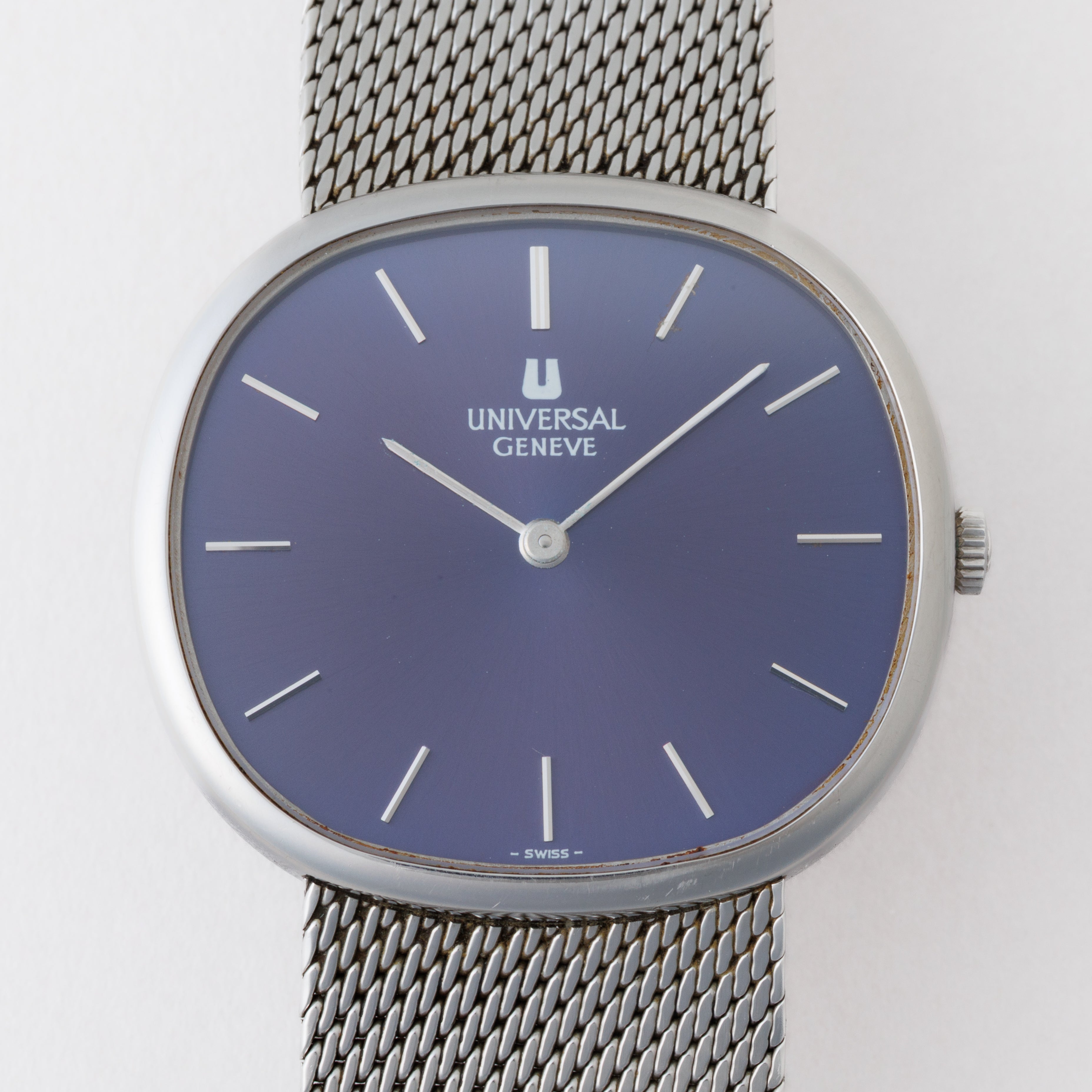 ユニバーサルジュネーブ オーバル型 1960年代 Ref.842125 手巻き ブルーダイヤル 純正メッシュブレス