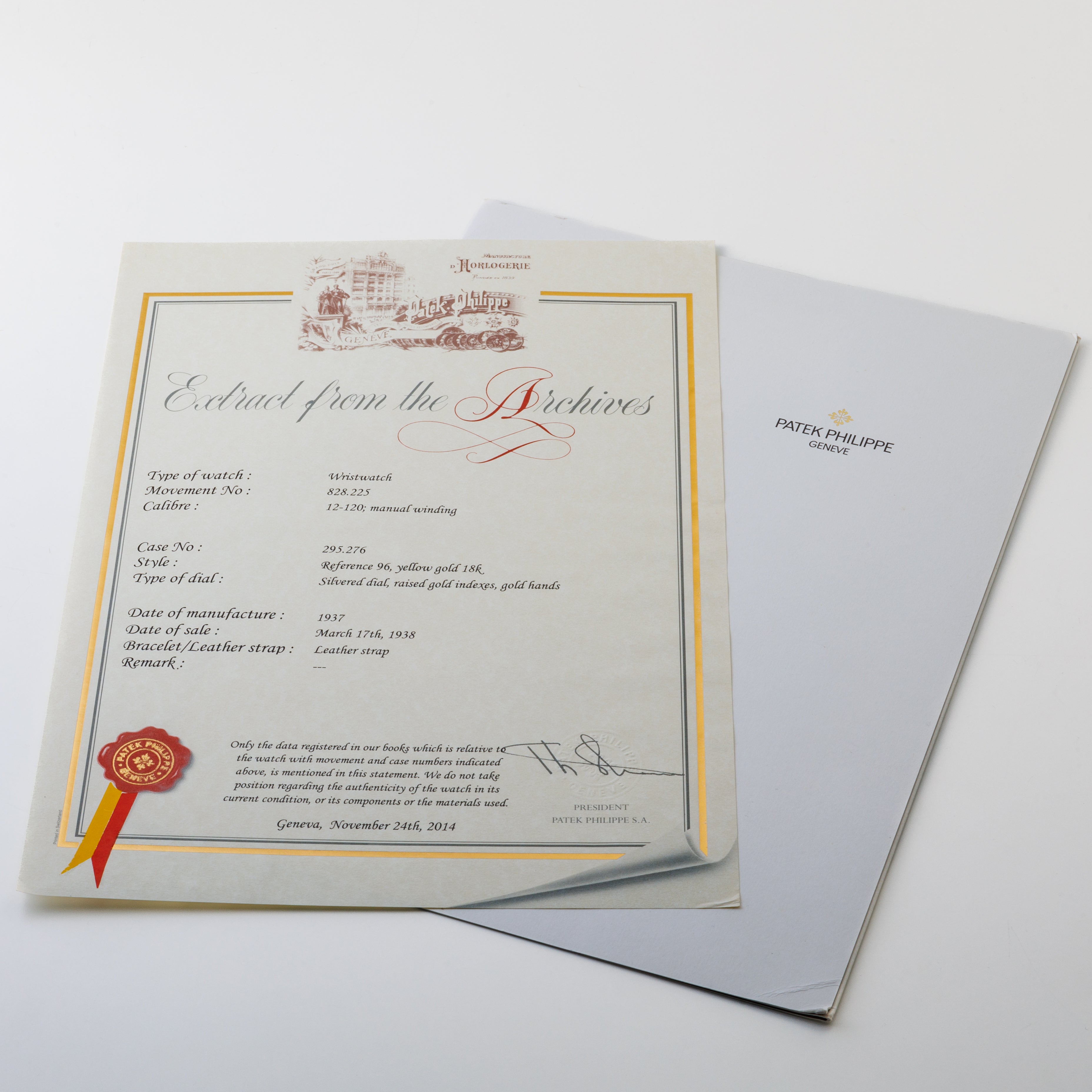 パテック・フィリップ Ref.96 1937年製 18金無垢ケース レアダイヤル Cal.12-120 アーカイブ付き