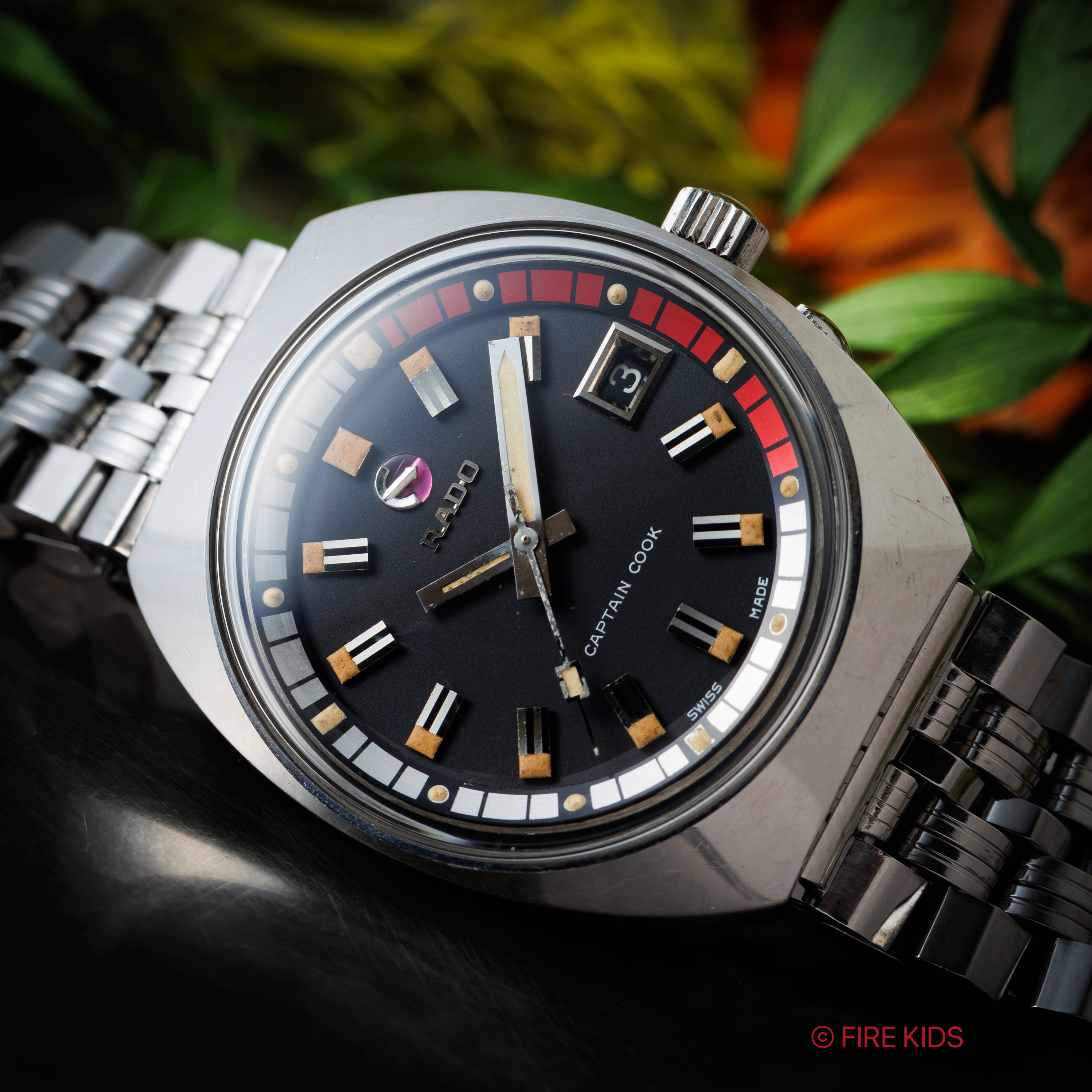 稼働 純正ブレス RADO CAPTAIN COOK ラドー キャプテンクック ラドー キャプテンクック 1960年代製 インナー回転ベゼル 自動巻