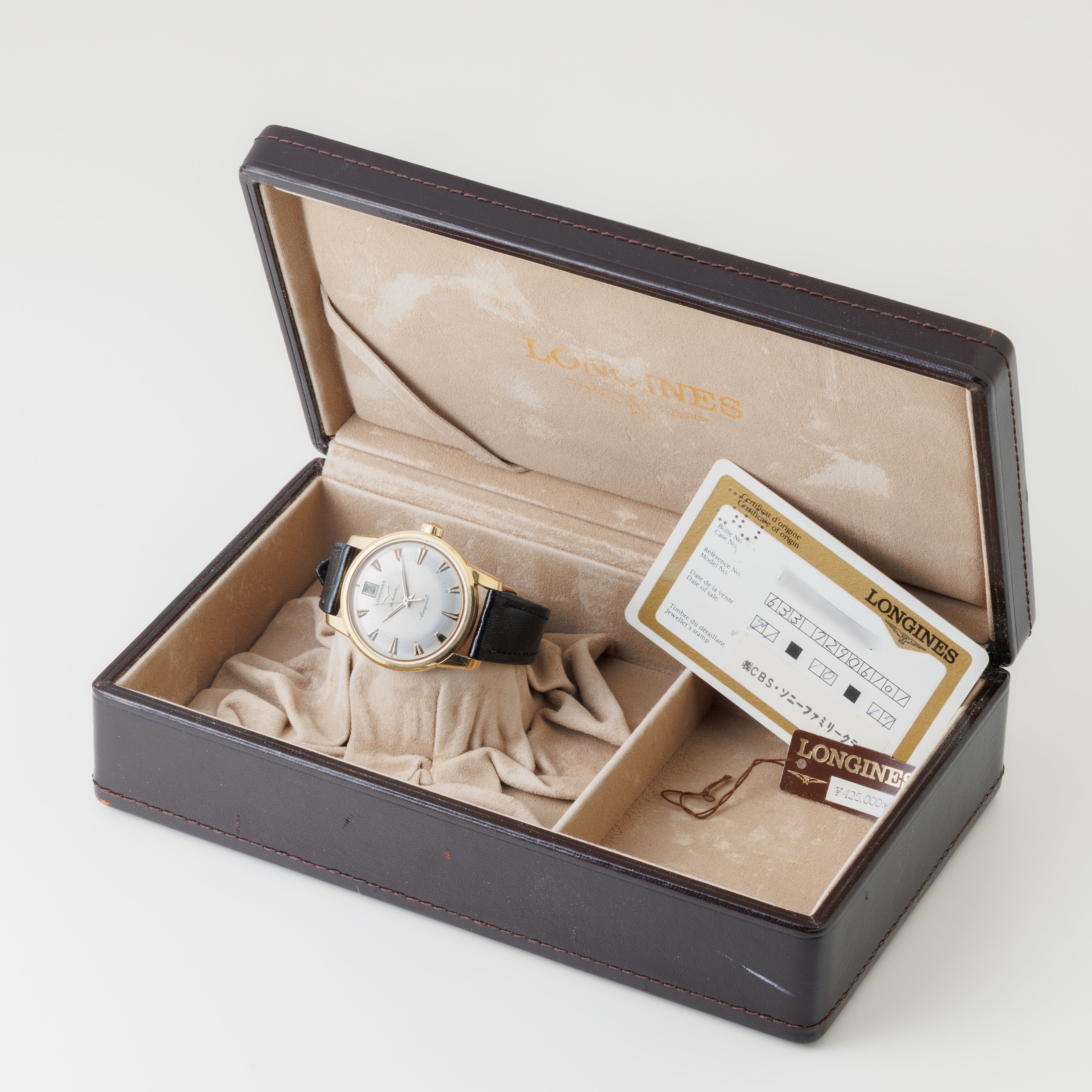 ロンジン コンクエスト復刻 18KYGモデル 1990年代製 1991年保証書 箱、純正18金無垢尾錠付き