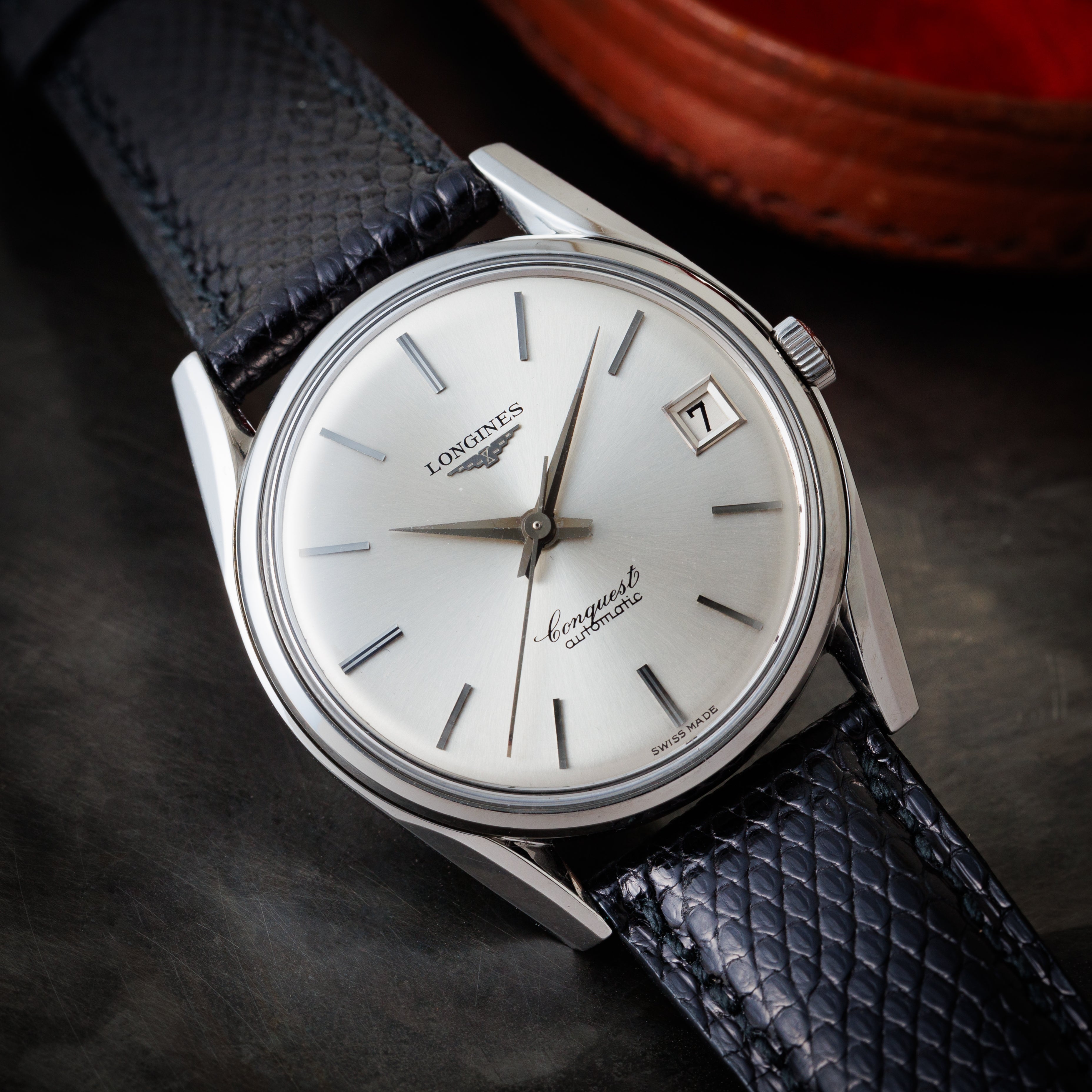 ロンジン コンクエスト1967年製 Ref.7171-5 ステンレスモデル 純正革ベルト、純正尾錠付き