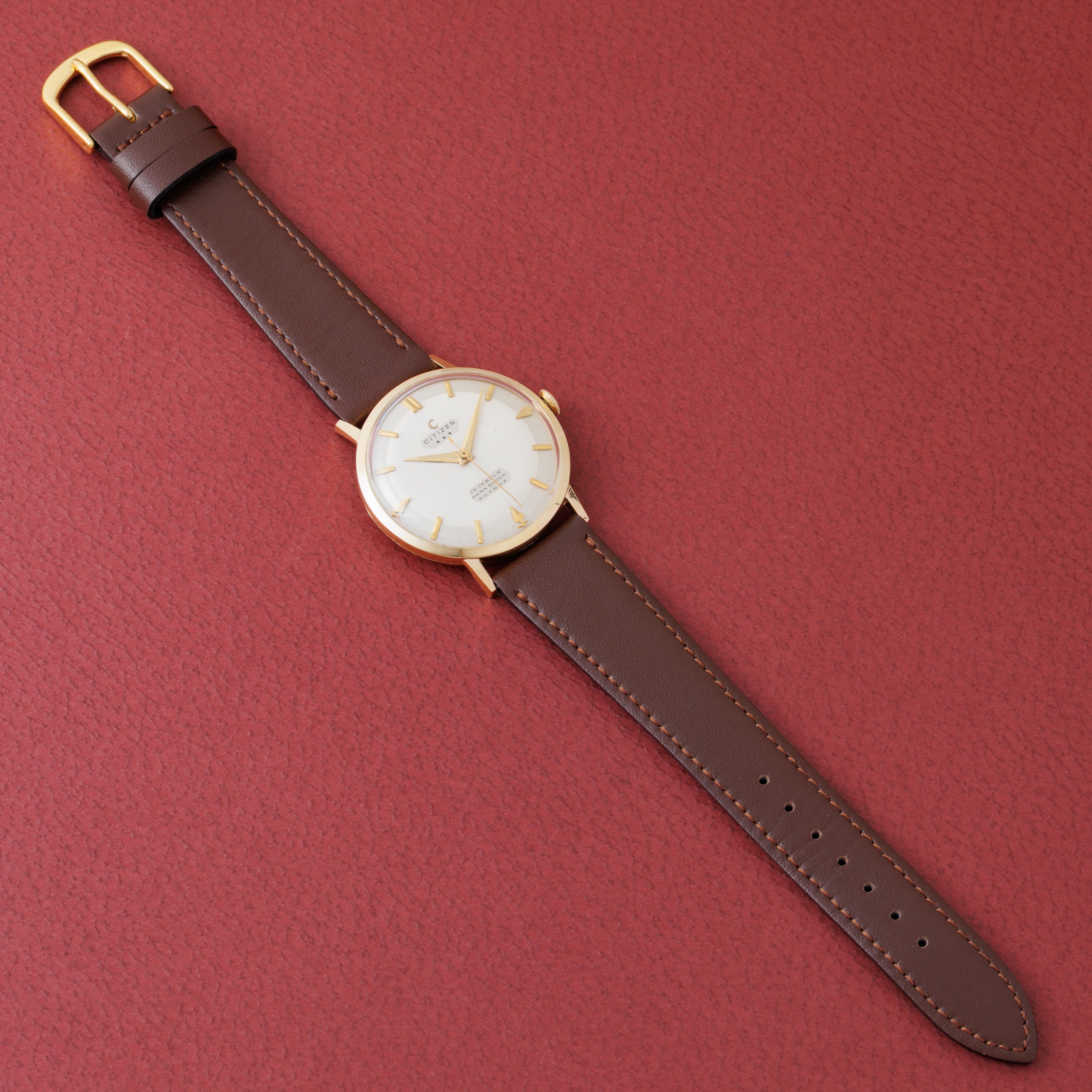 シチズン 18金無垢ケース パラショック 1957年製 スリースター 特別調整品 手巻き