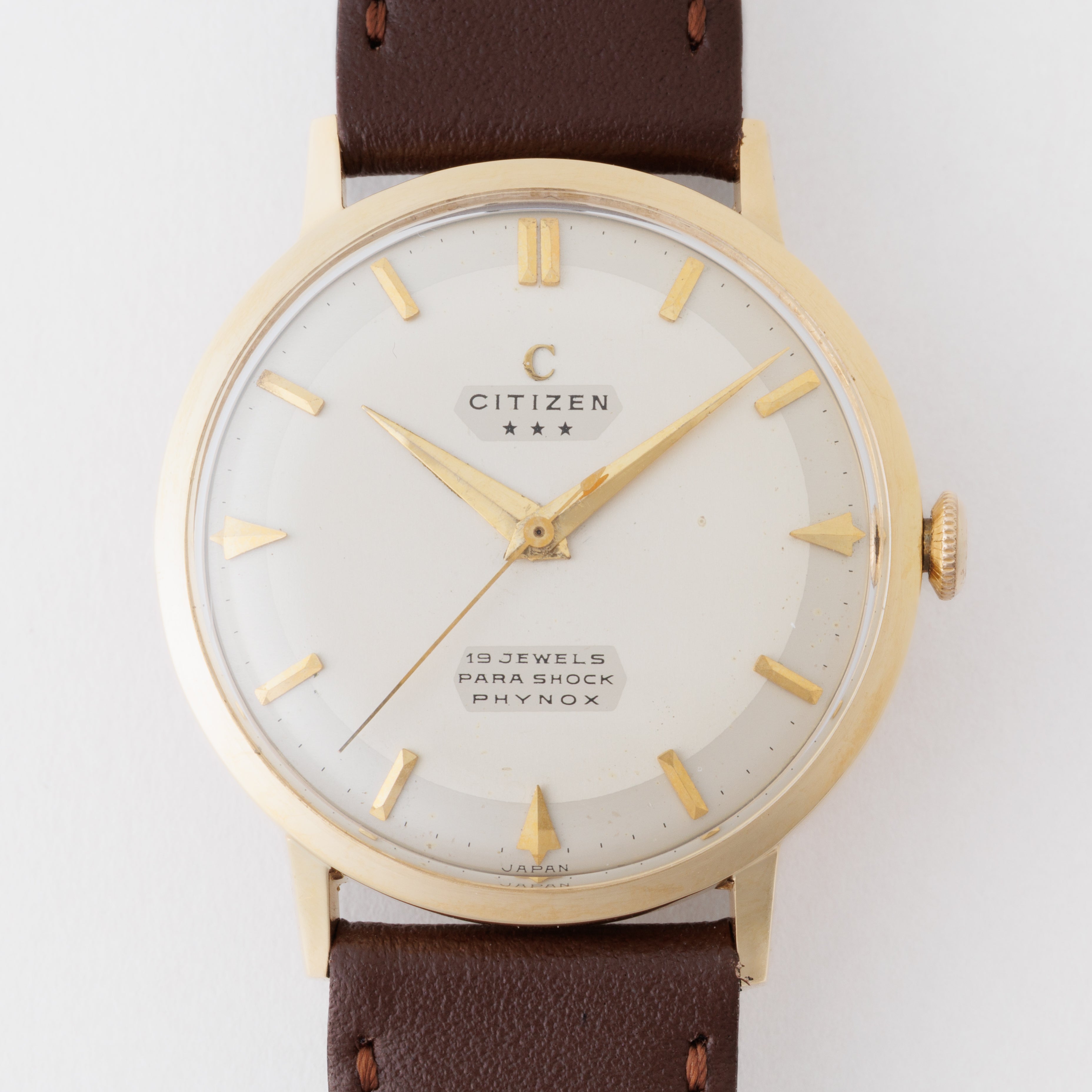 シチズン 18金無垢ケース パラショック 1957年製 スリースター 特別調整品 手巻き