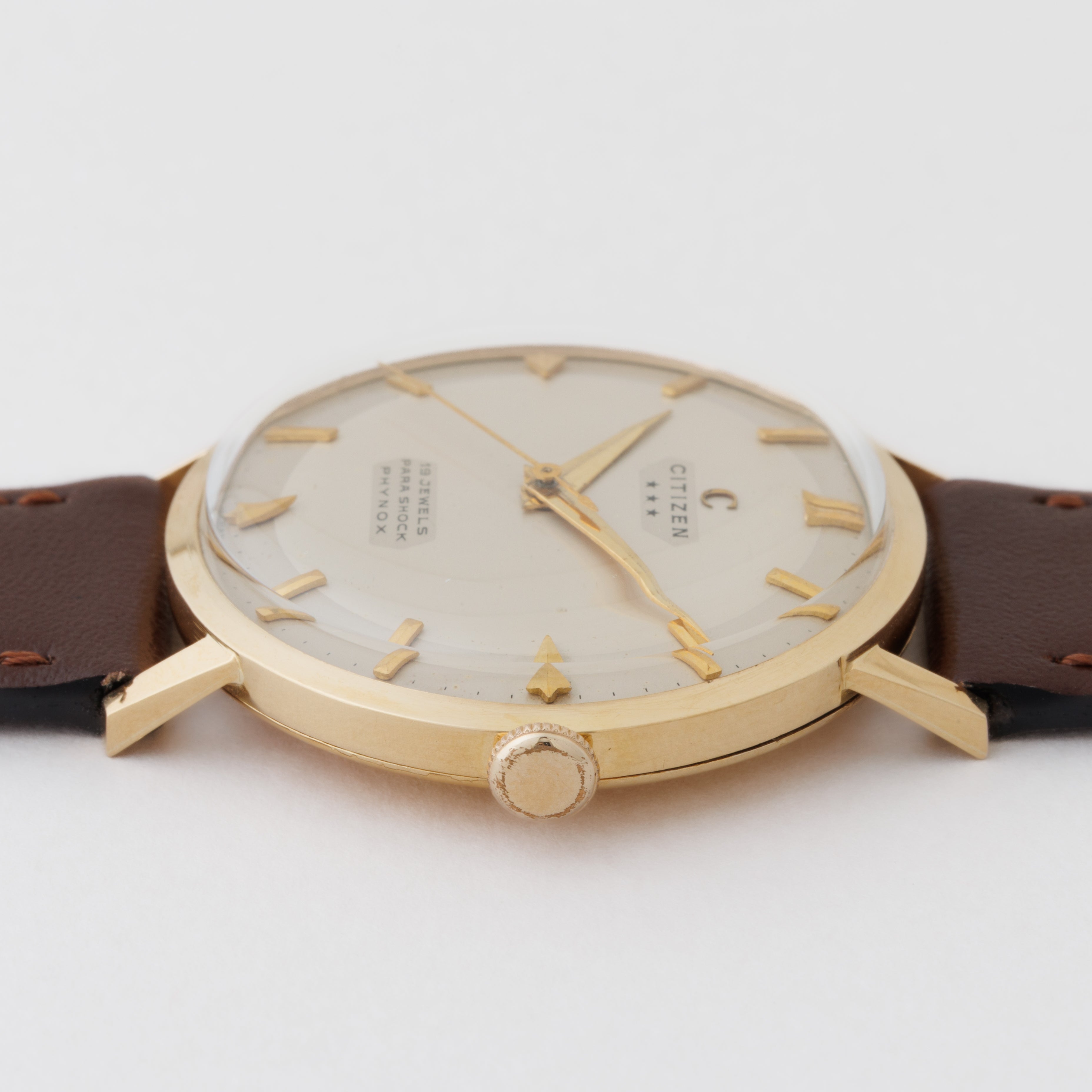 シチズン 18金無垢ケース パラショック 1957年製 スリースター 特別調整品 手巻き