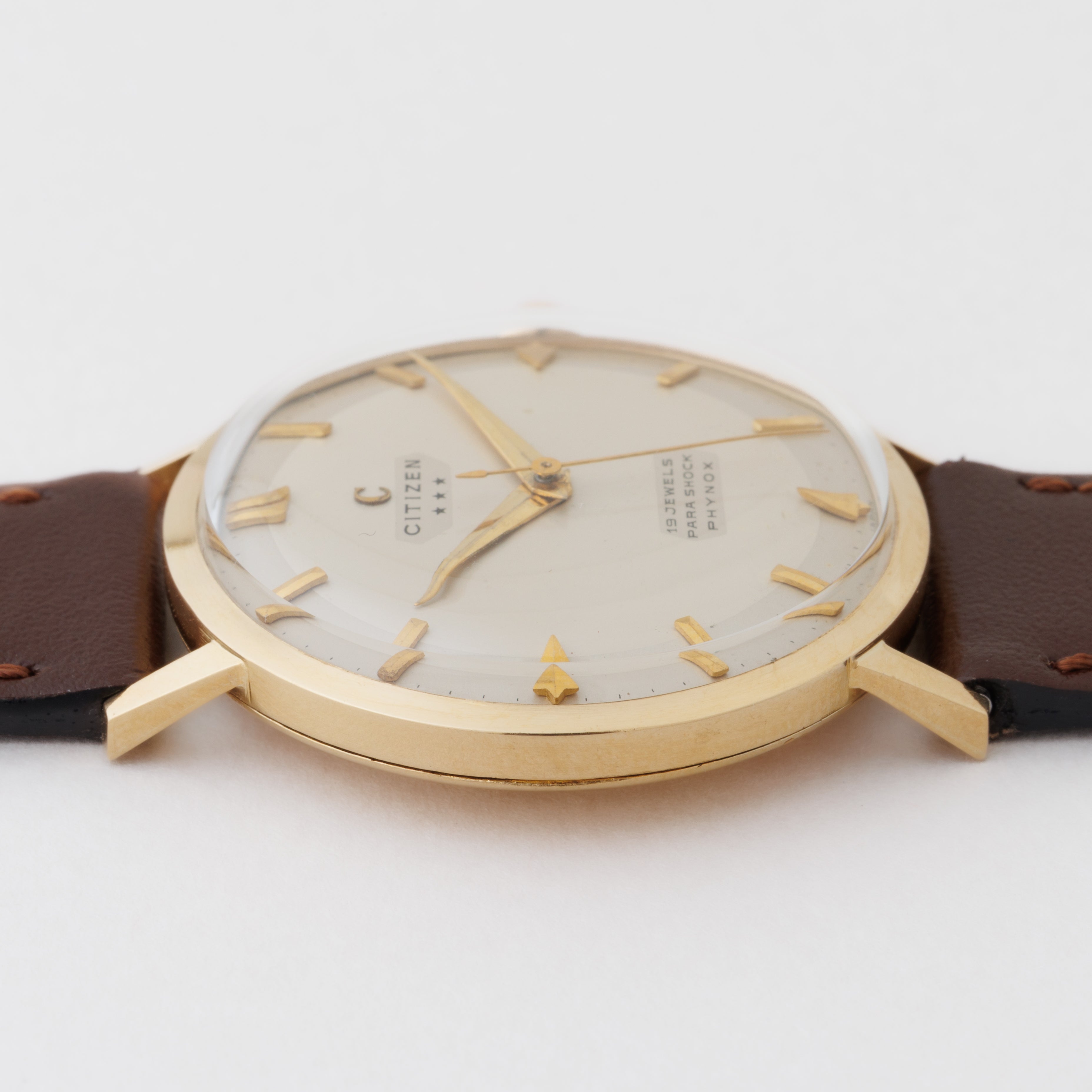 シチズン 18金無垢ケース パラショック 1957年製 スリースター 特別調整品 手巻き