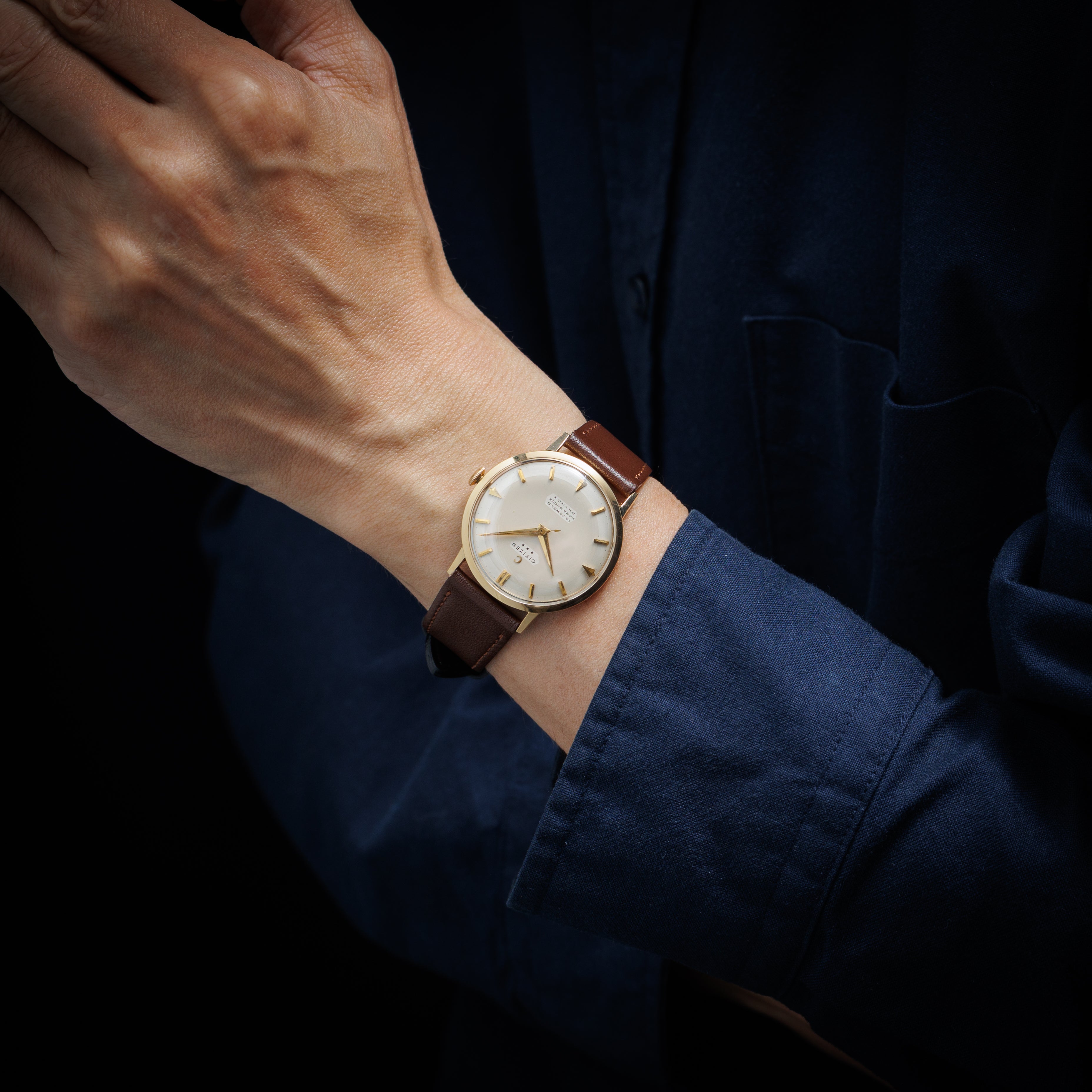 シチズン 18金無垢ケース パラショック 1957年製 スリースター 特別調整品 手巻き