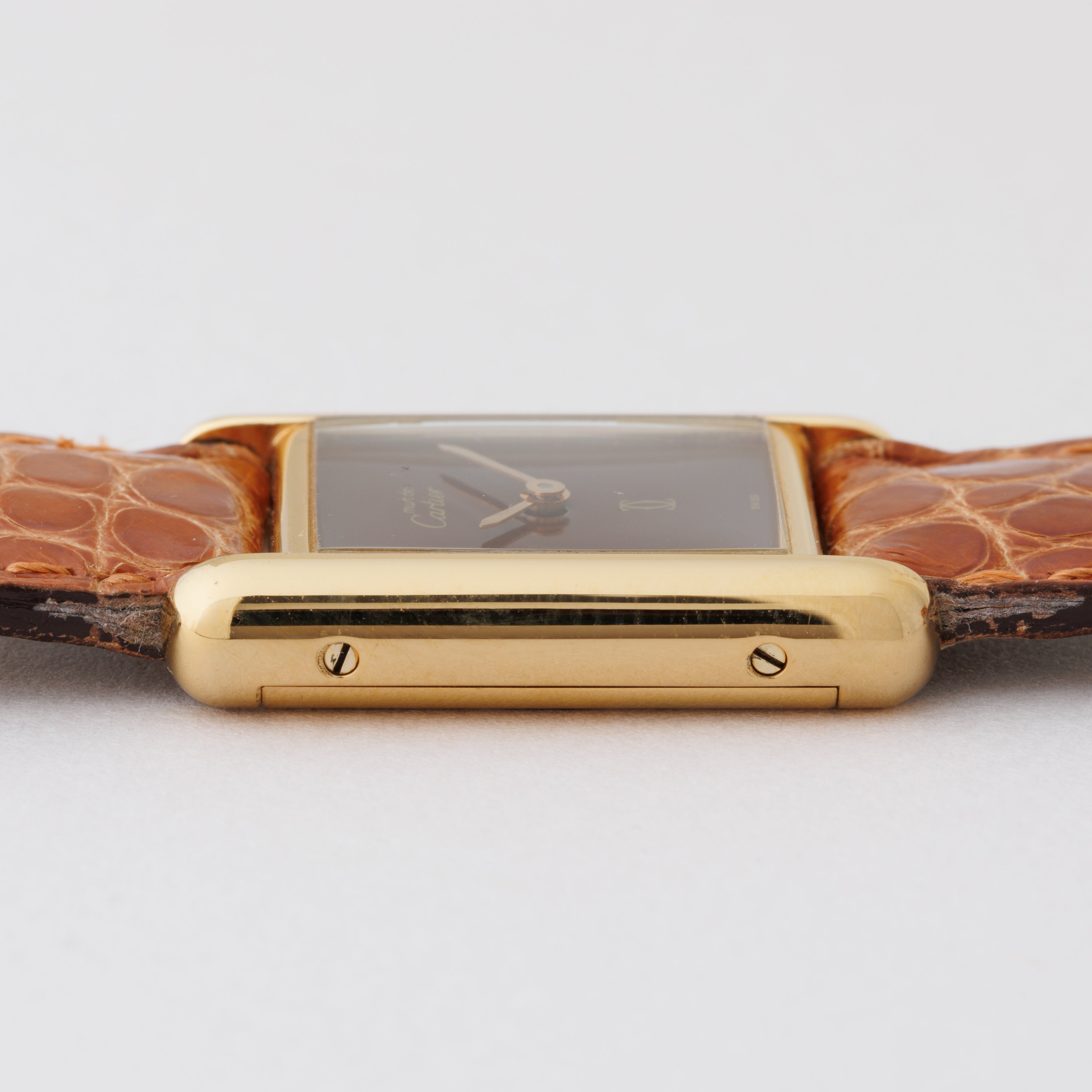 カルティエ マストタンク 1980年代製 SMサイズ ボルドーダイヤル 純正革ベルト、純正Dバックル付き