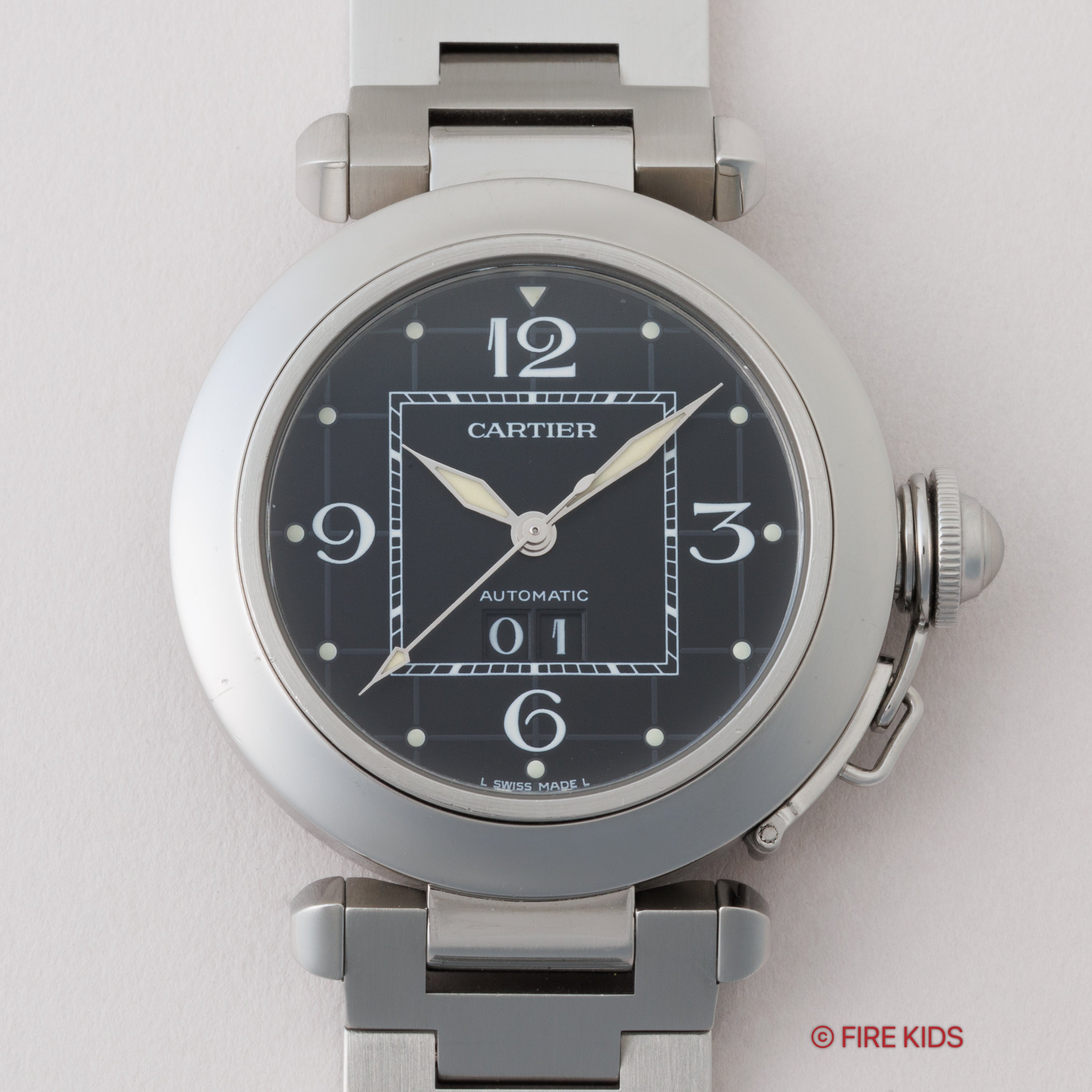 カルティエ パシャC 自動巻き 2000年代製 Ref.2475 ビックデイト ブラックダイヤル 2004年ギャラ付き