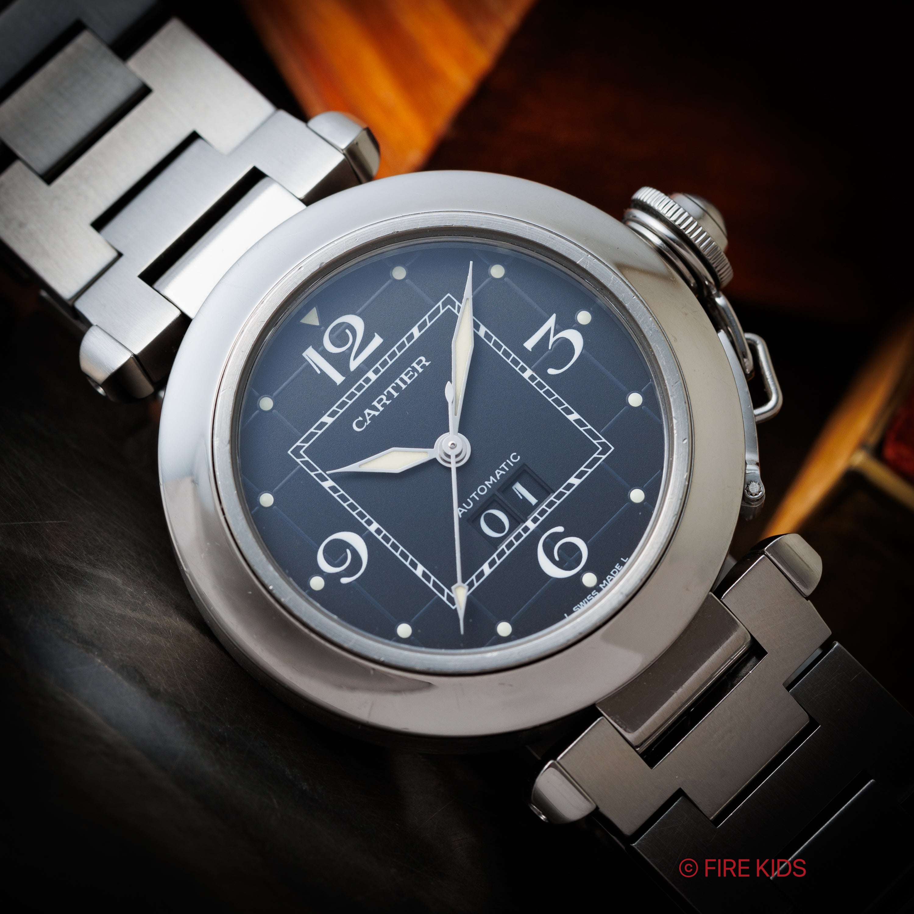 カルティエ パシャC 自動巻き 2000年代製 Ref.2475 ビックデイト ブラックダイヤル 2004年ギャラ付き