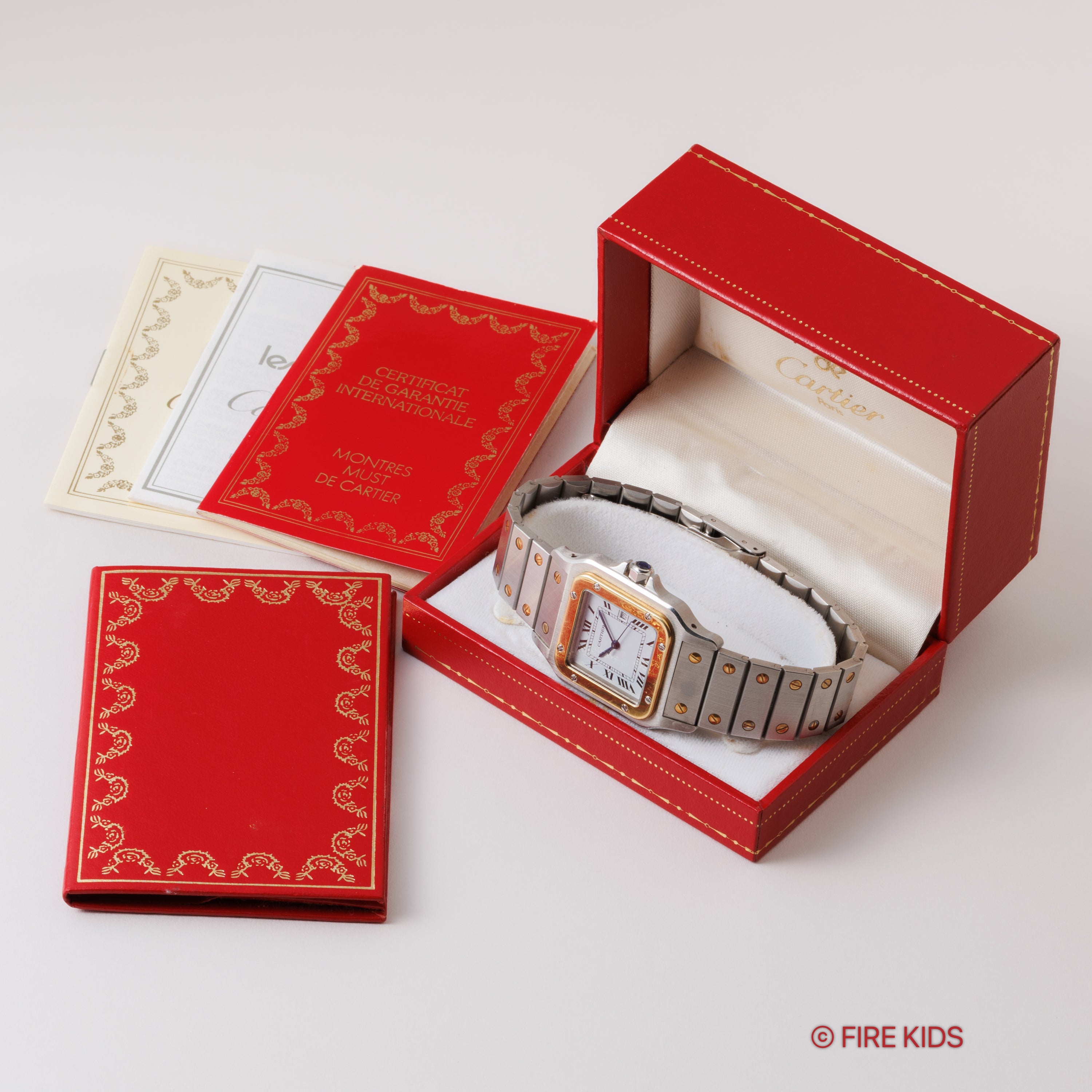 カルティエ サントス LMサイズ コンビ 自動巻き 1980年代製 ホワイトローマン 箱、ギャラ付