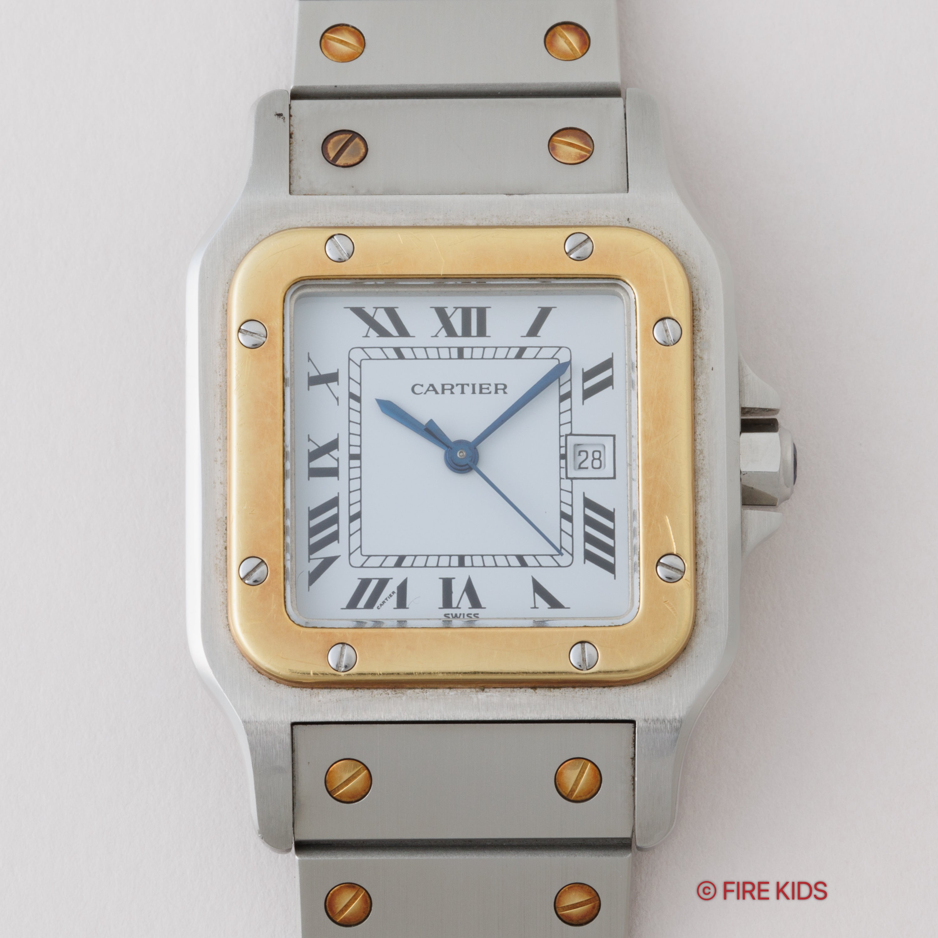 カルティエ サントス LMサイズ コンビ 自動巻き 1980年代製 ホワイトローマン 箱、ギャラ付