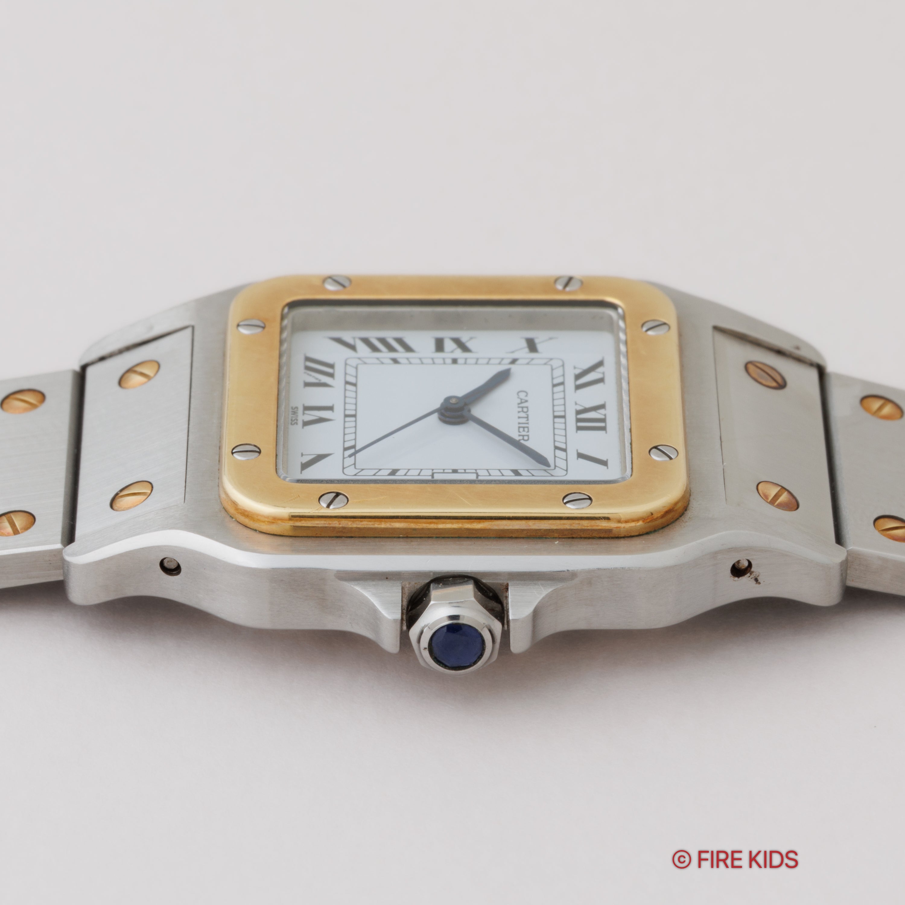 カルティエ サントス LMサイズ コンビ 自動巻き 1980年代製 ホワイトローマン 箱、ギャラ付