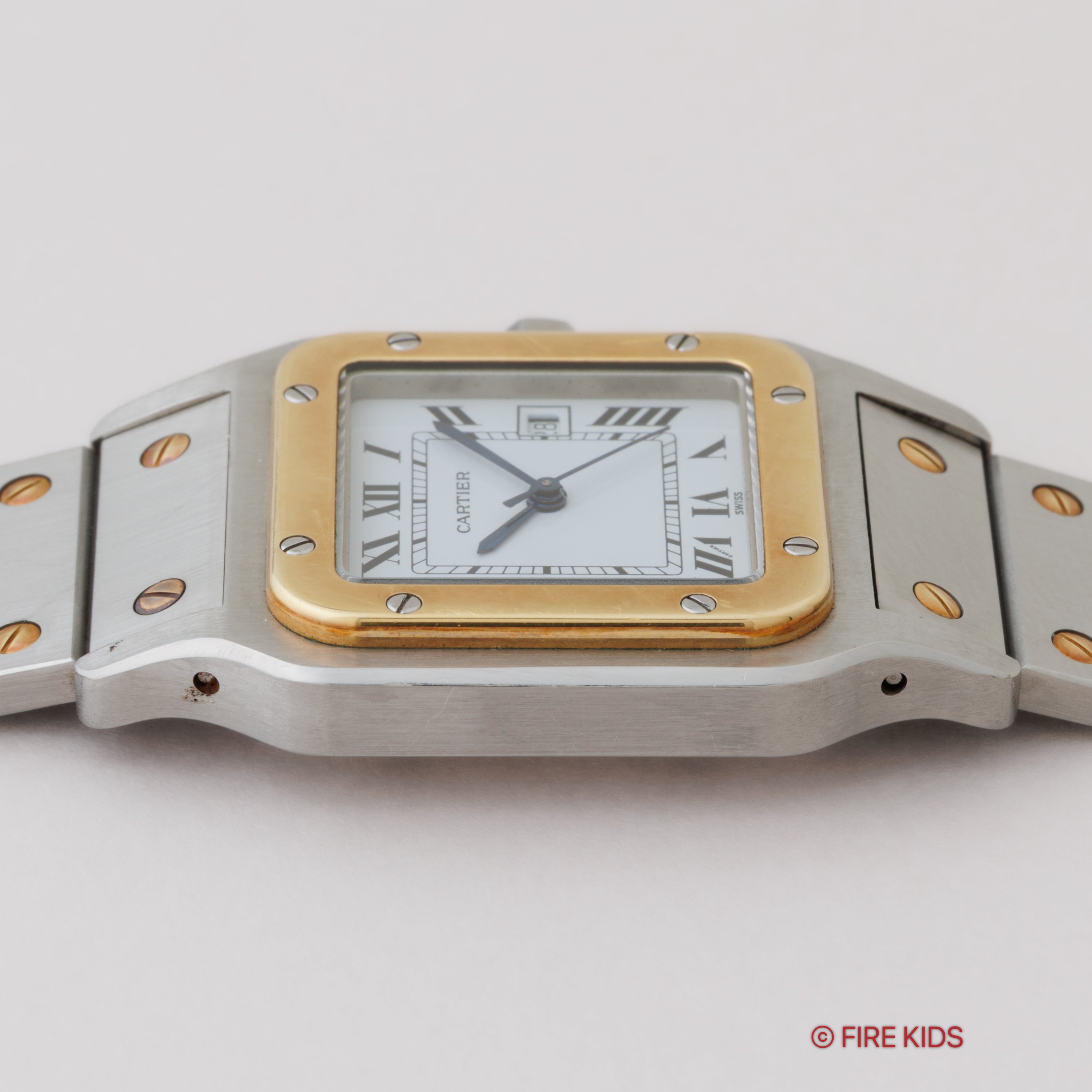 カルティエ サントス LMサイズ コンビ 自動巻き 1980年代製 ホワイトローマン 箱、ギャラ付