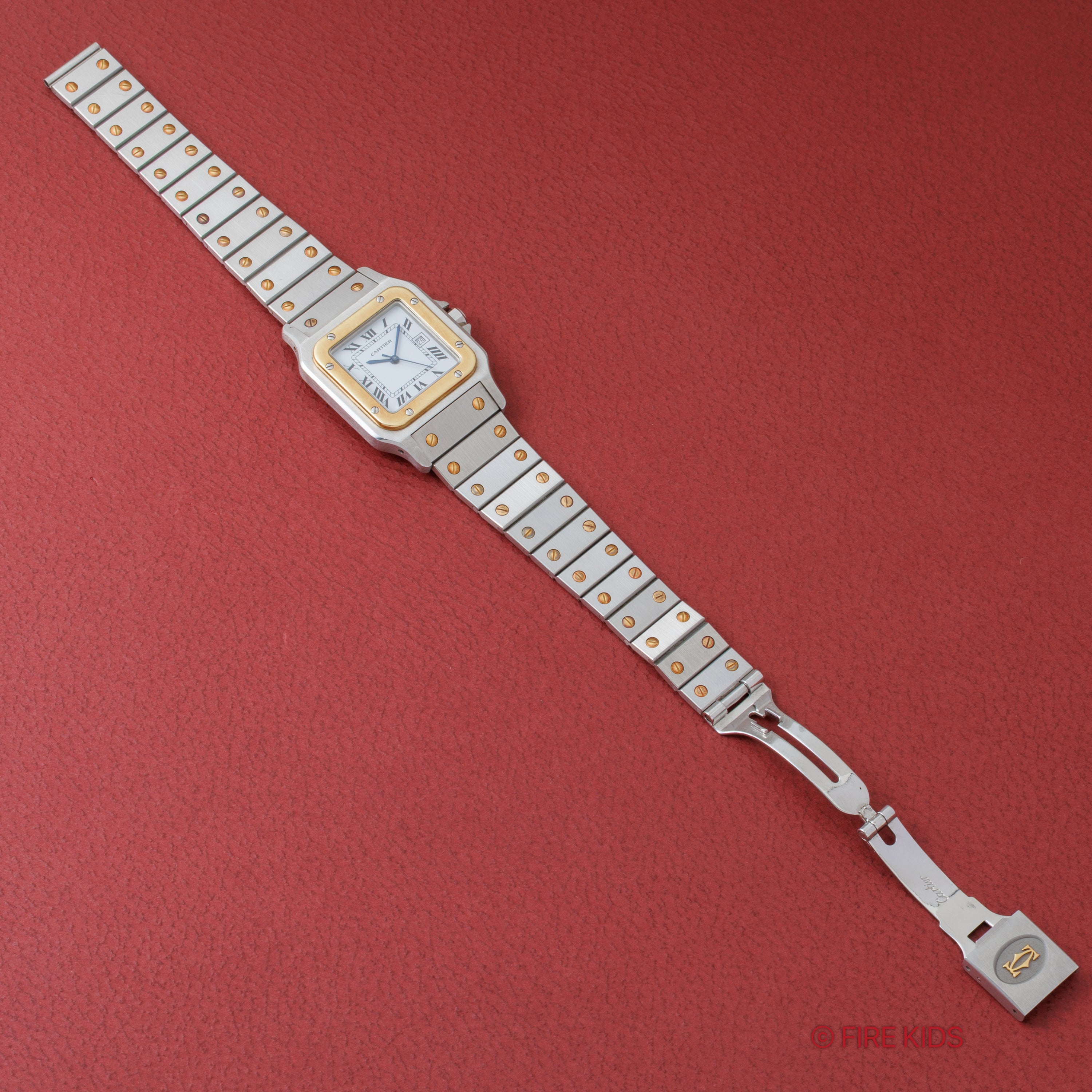 カルティエ サントス LMサイズ コンビ 自動巻き 1980年代製 ホワイトローマン 箱、ギャラ付